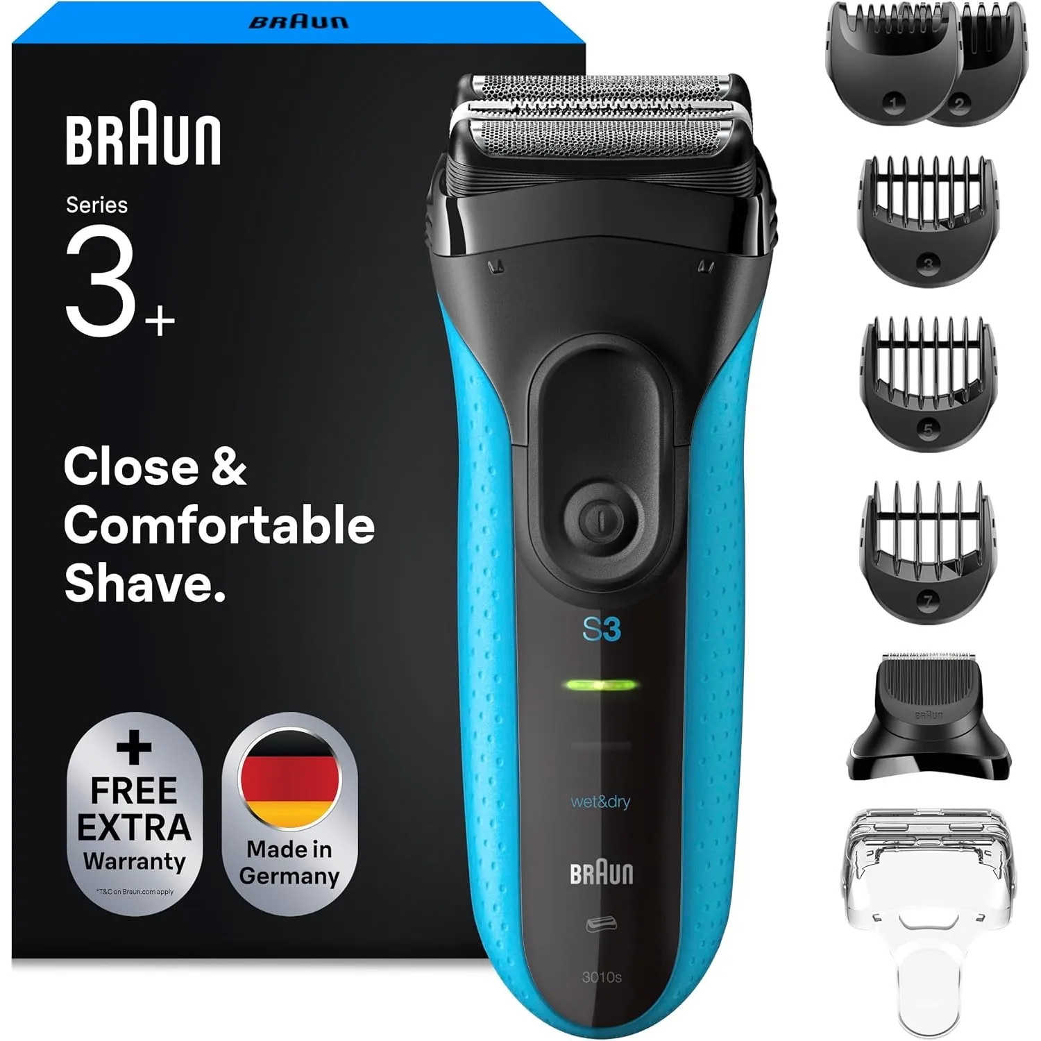 Braun Rasierer Herren Elektrisch Series 3+, Rasierapparat, 3010BT, Blau