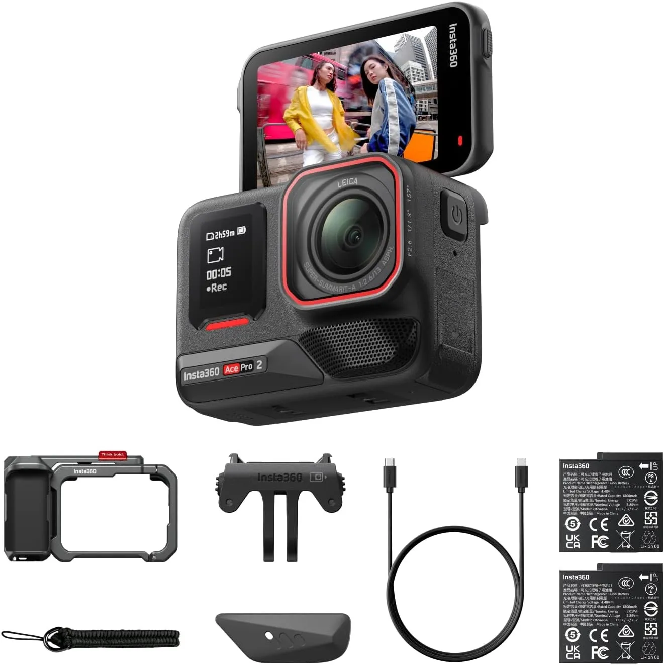 Insta360 Ace Pro 2 Xplorer Bundle Schiefergrau - 8K Action-Cam, Doppel-Akku