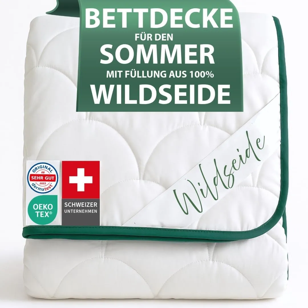 Welldora Sommerdecke 135x200 leicht | Füllung 100% kühlende Wildseide | Luftige Bettdecke für den Sommer | Oeko-Tex Zer…