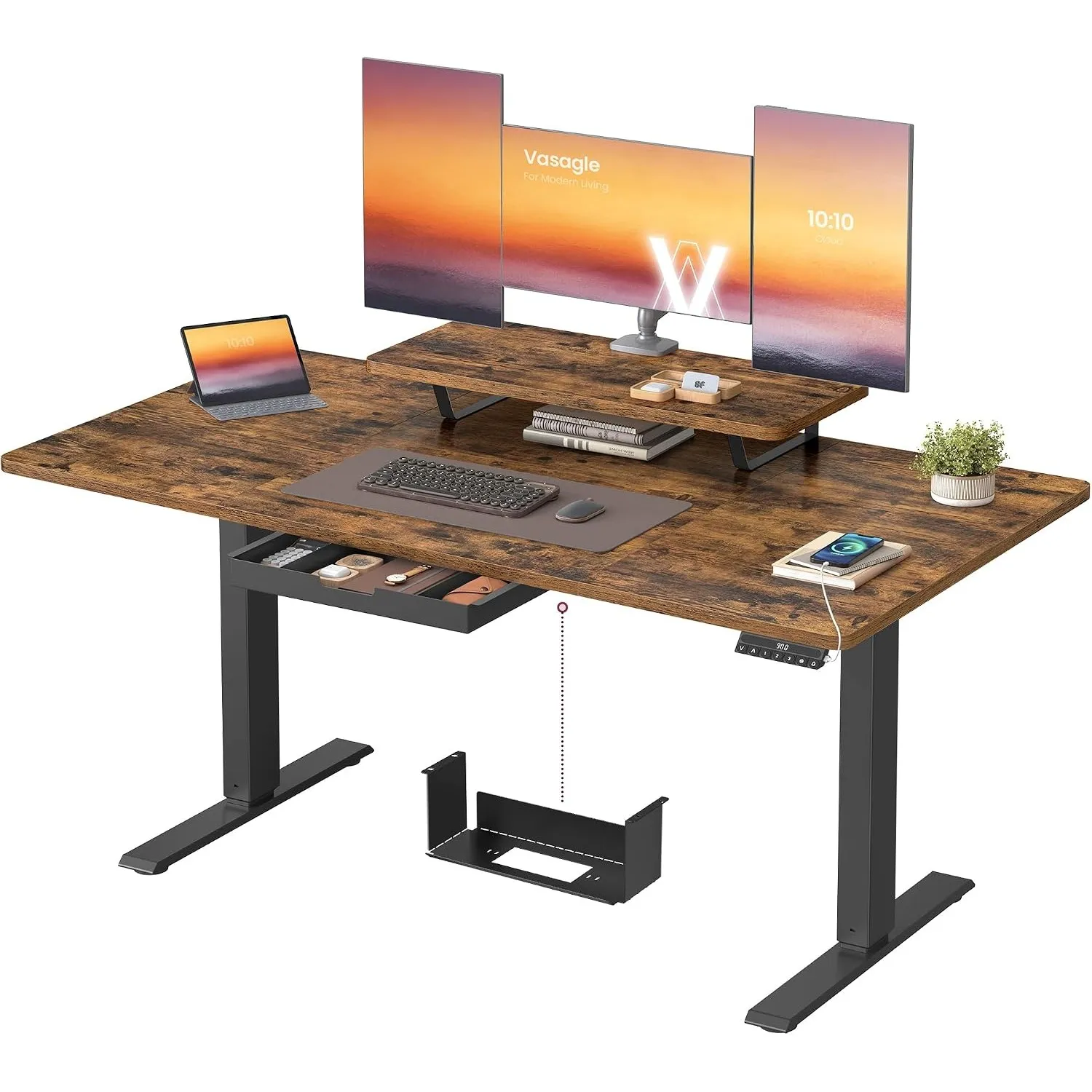 VASAGLE Höhenverstellbarer Schreibtisch, 140 x 70 cm, USB-C-Anschluss