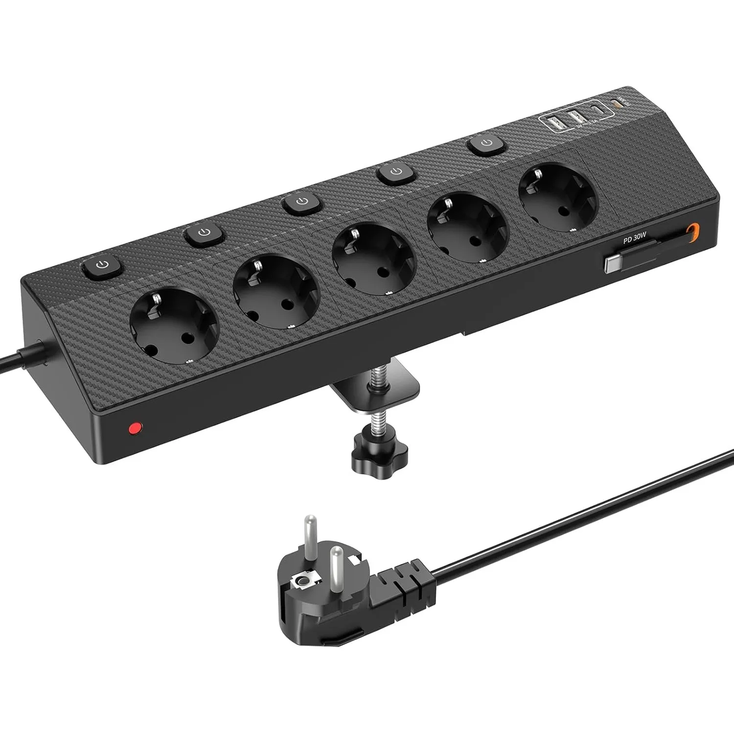 Tischsteckdose Steckdosenleiste mit 2 USB C (PD 30W), PASSUS 5 Fach Mehrfachsteckdose Schreibtisch mit Überspannungssch…