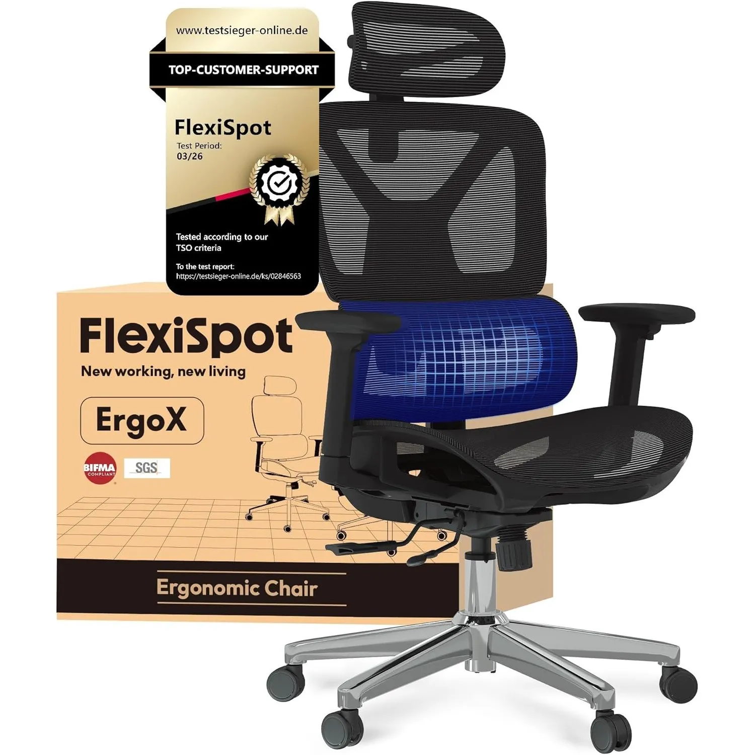 FLEXISPOT Ergonomischer Bürostuhl ErgoX Lite Schwarz | 3D-Armlehnen, 3D-Kopfstütze, 5D-verstellbare Rückenlehne, Atmung…