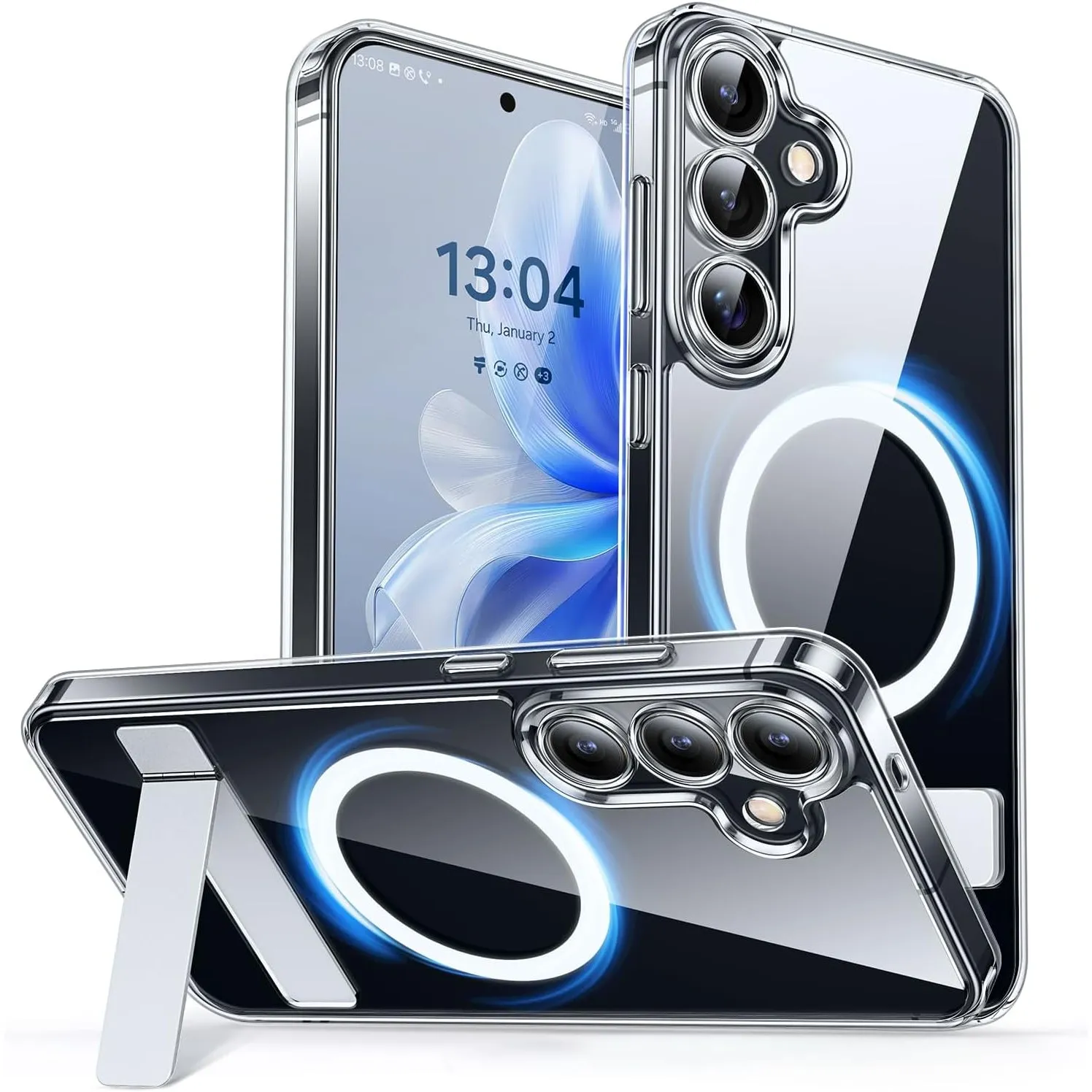 CANSHN für Samsung Galaxy S24 Hülle mit Ständer - Durchsichtig