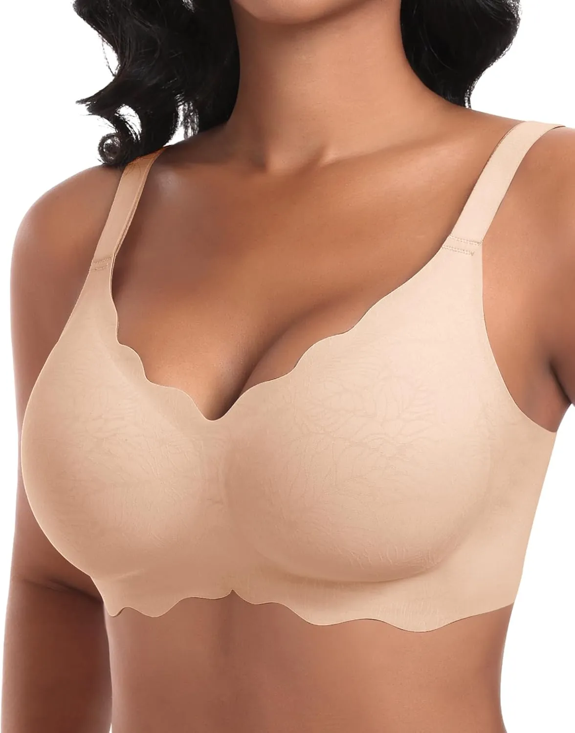 Ganado Damen Nahtloser BH Ohne Bügel Tiefem V-Ausschnitt gewellte Ränder Bequemer BH Bralette Soft BHS Bügellos Bustier…