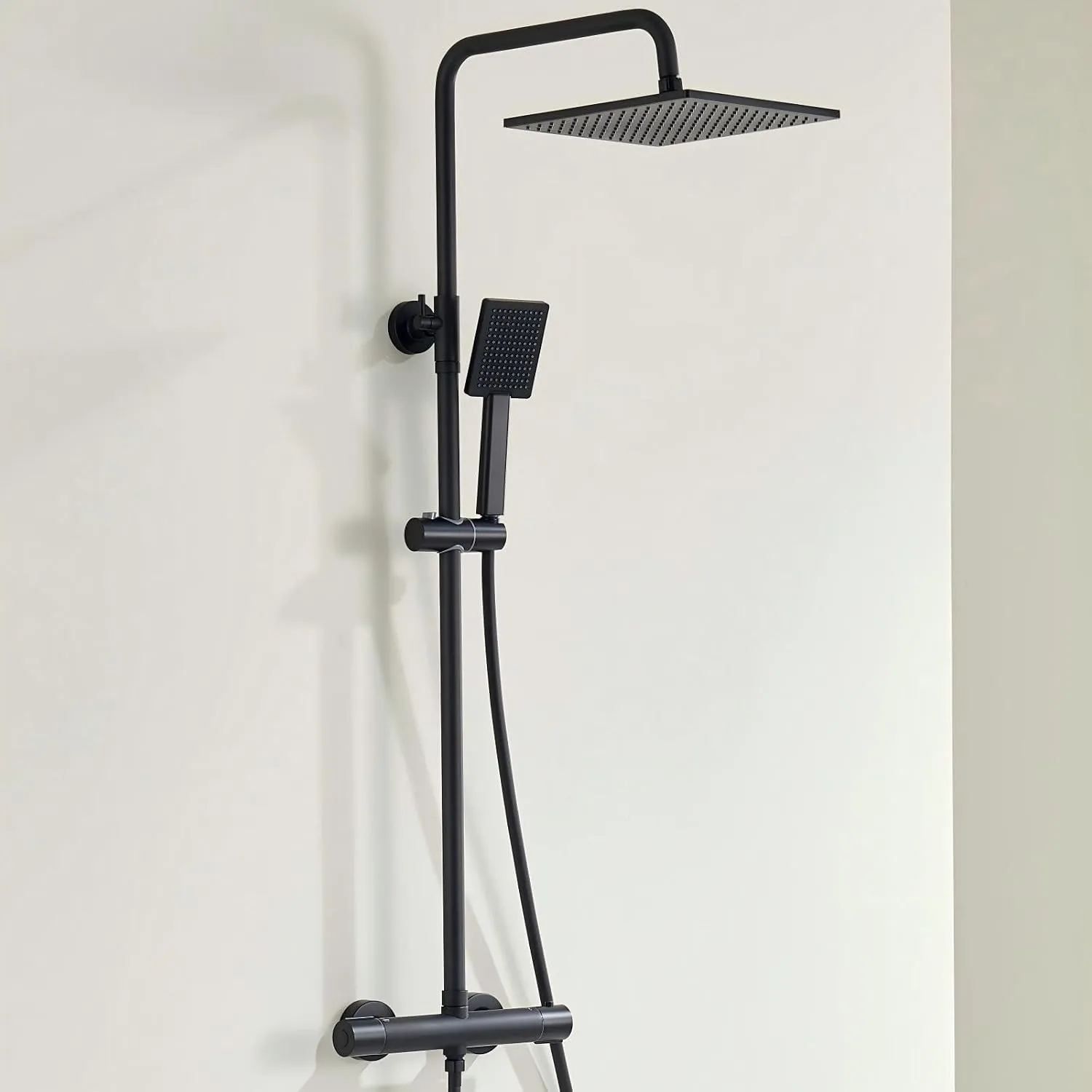 Auralum Duschsystem mit Verbrühschutz-Thermostat Armatur, Duscharmatur Komplettset Schwarz, 25x25cm Regendusche Duschko…