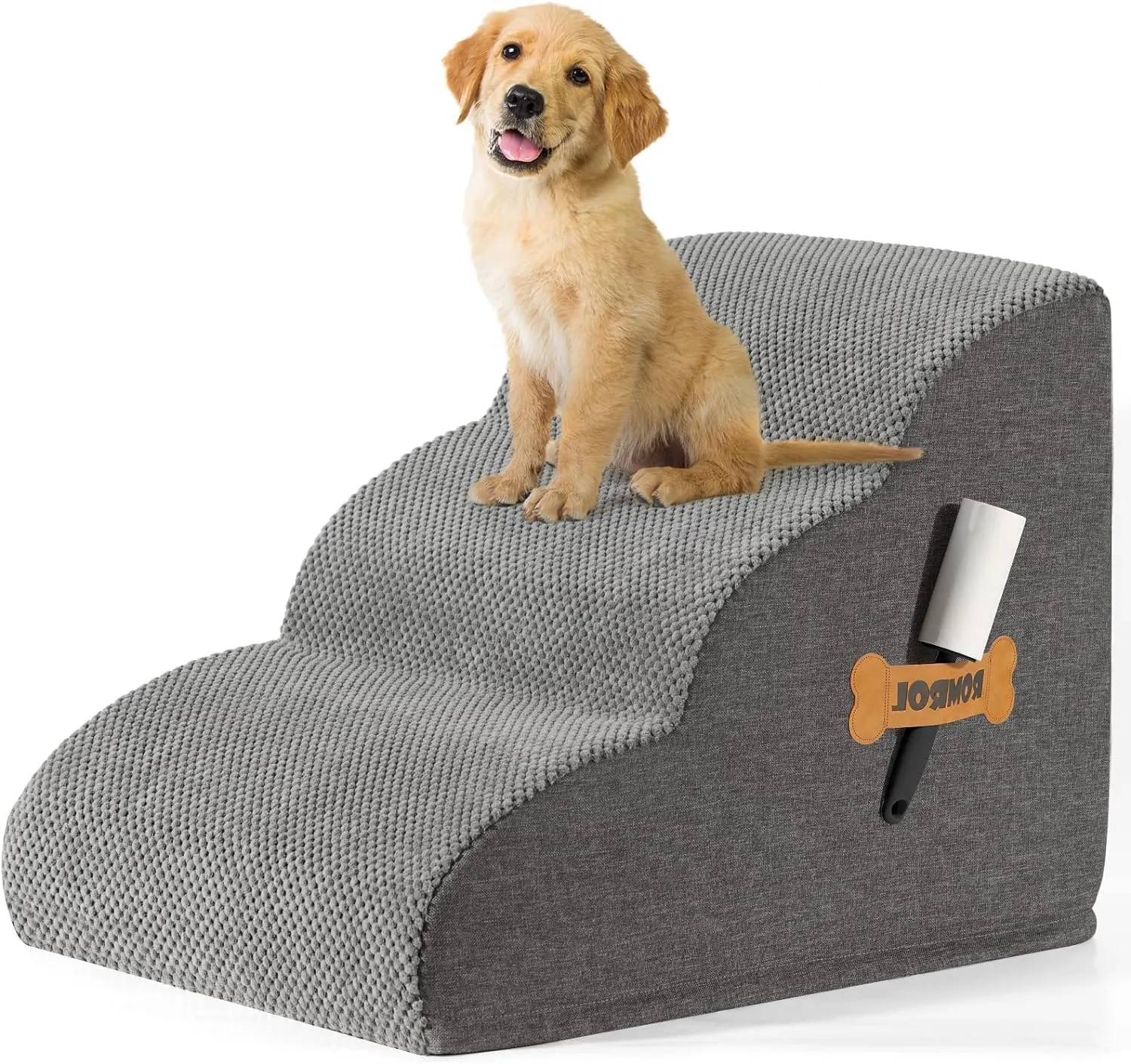 ROMROL Dog Stairs 3 Steps - Non-Slip Pet Stairs for Small Dogs & Cats - Washable Cover, High Density Memory Foam - Soft…