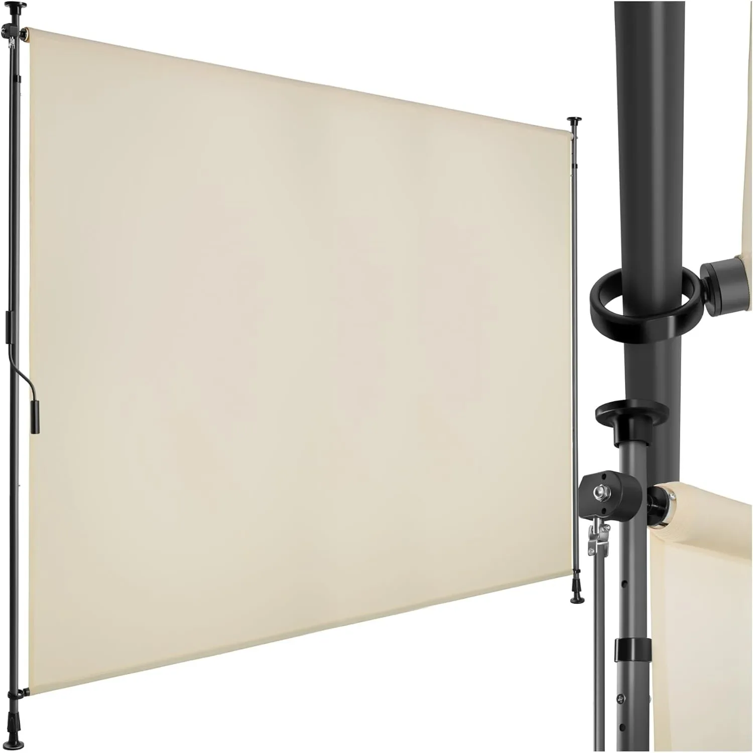 tectake® Klemmmarkise, Sichtschutz Markise Balkon ohne Bohren, Senkrechtmarkise mit Teleskopstange zum Klemmen, Windsch…