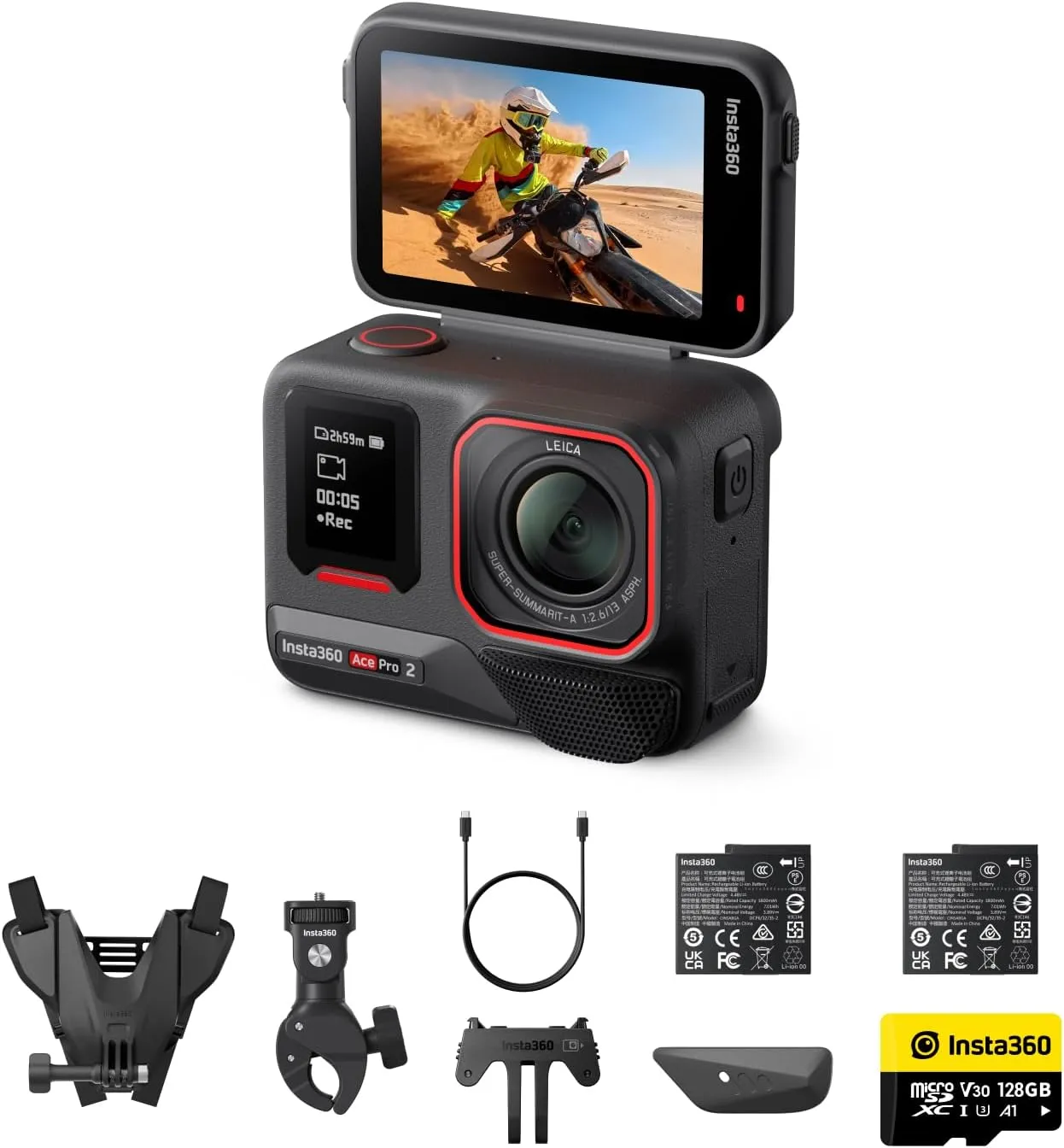 Insta360 Ace Pro 2 Motorrad Bundle - 8K wasserdichte Actionkamera mit Leica entwickelt, 1/1,3" Sensor, Dual-KI-Chip-Sys…