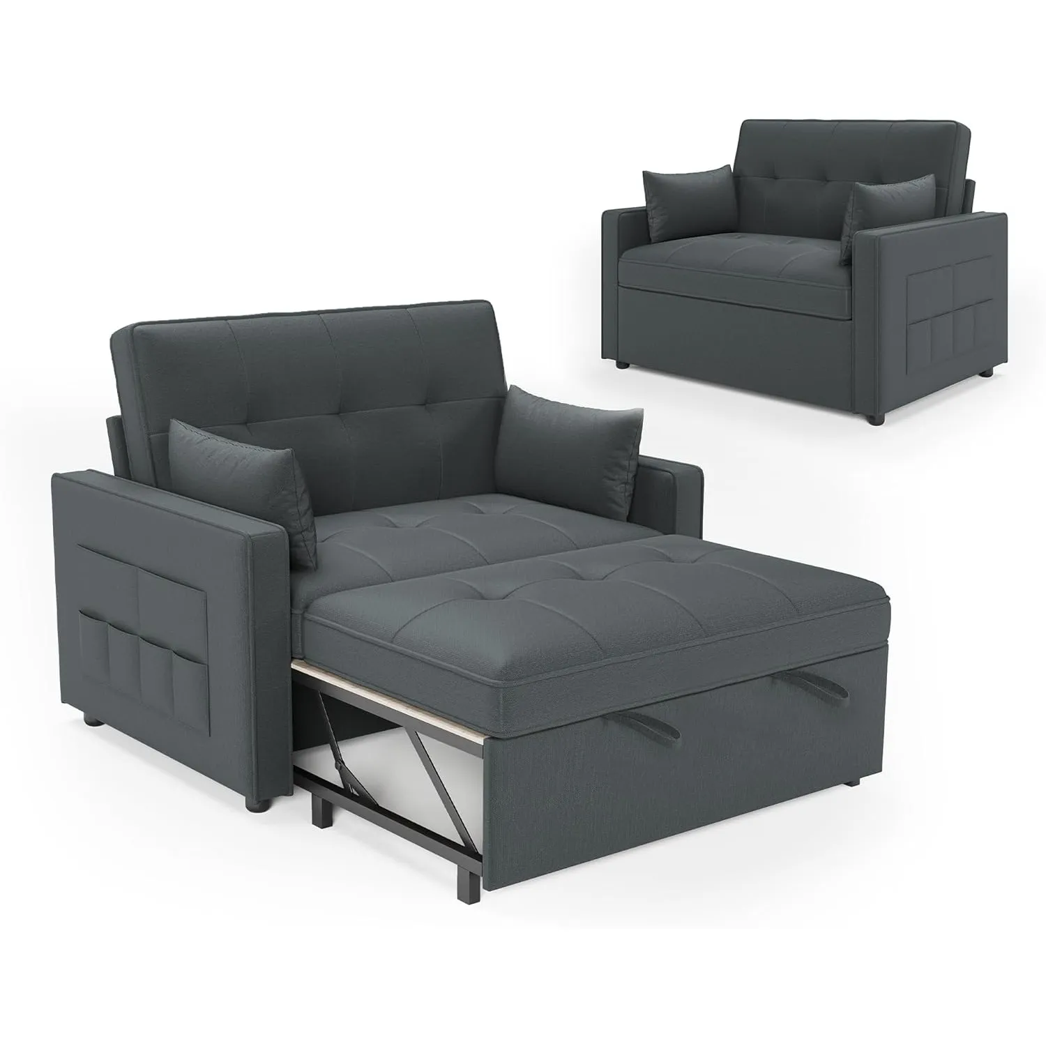 LUXOAK Schlafsofa 186 x 122 cm, 3-in-1 Schlafcouch, Grau, verstellbar | 5-fach verstellbare Rückenlehne, Seitentaschen …