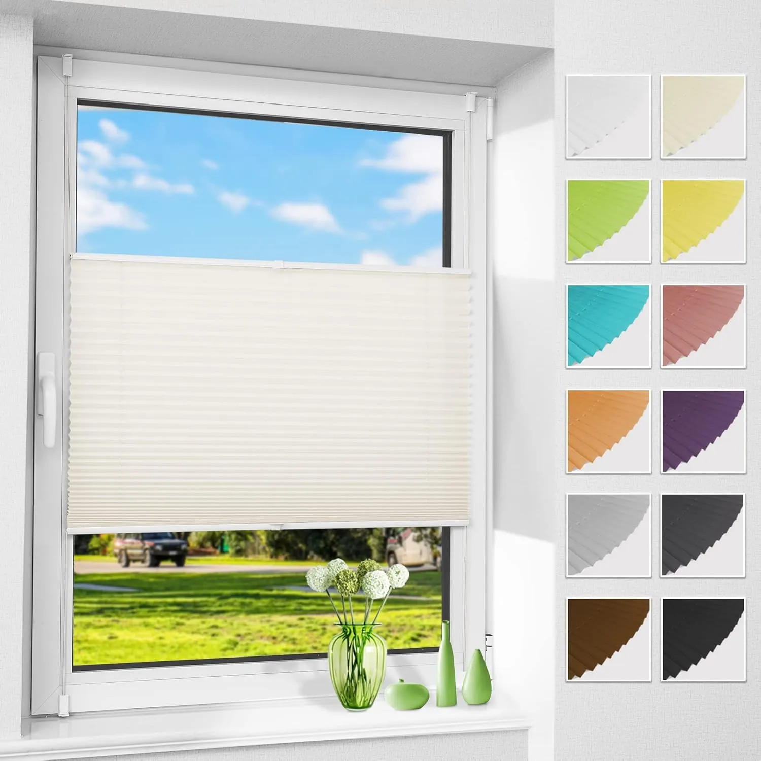 Allesin Plissee ohne Bohren Plissees Klemmfix Beige 55x160cm(BxH), Plisseerollo Faltrollo mit Klemmträger, Jalousie Rol…
