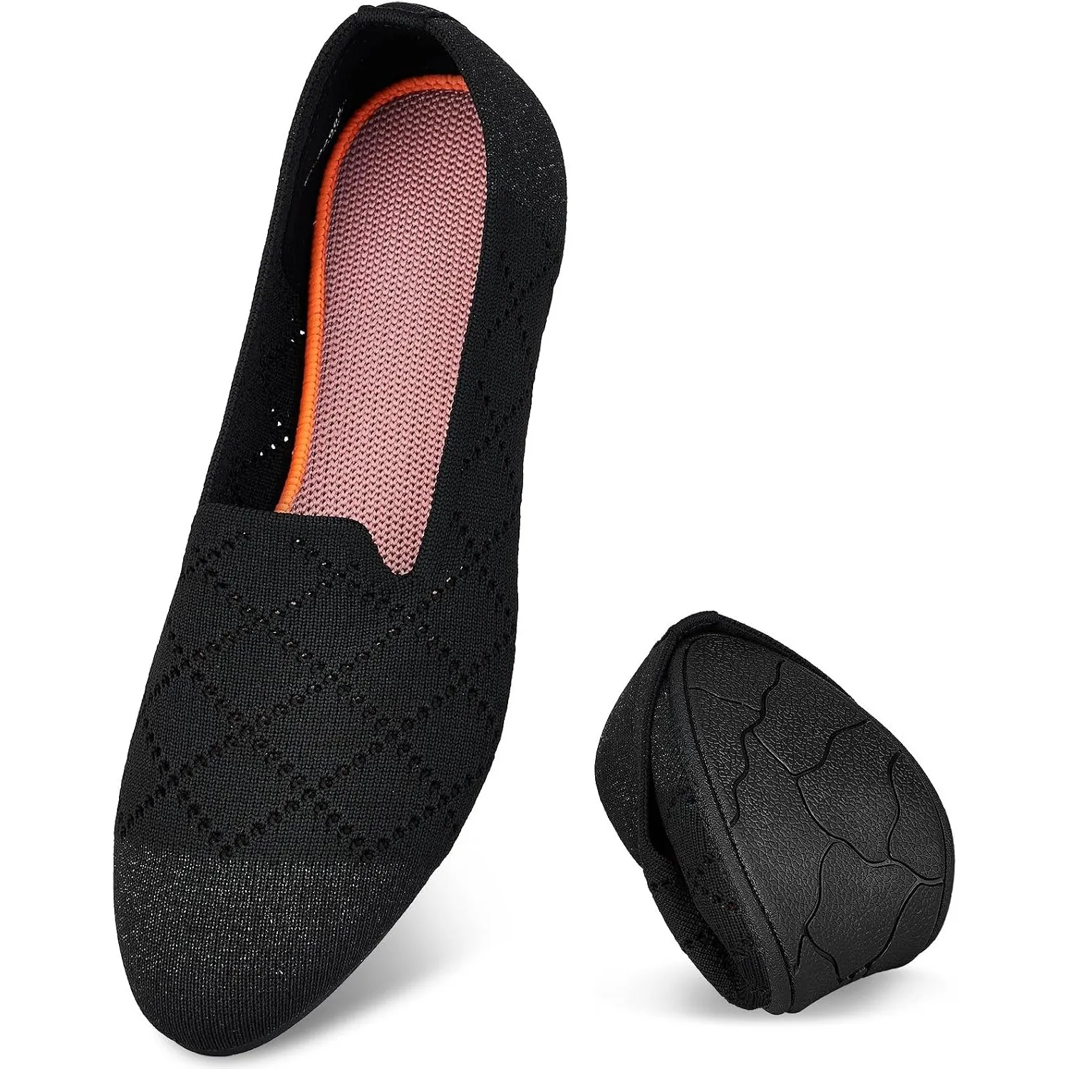 Puxowe Bequeme Ballerinas Damen Atmungsaktive Strick Flache Schuhe Memory Foam Faltbar Slipper Schlupfschuhe