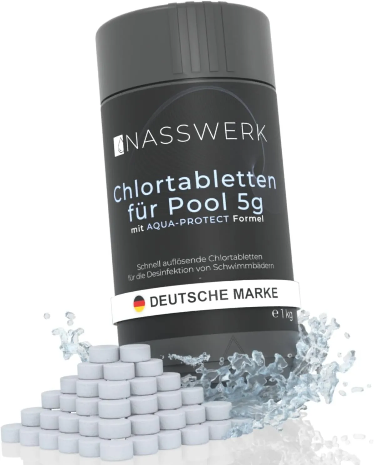 NASSWERK Mini Chlorine Tablets for Paddling Pools 5 g (1 kg) | Chlorine Tablets 5 g Quick Dissolving for Whirlpool & Po…