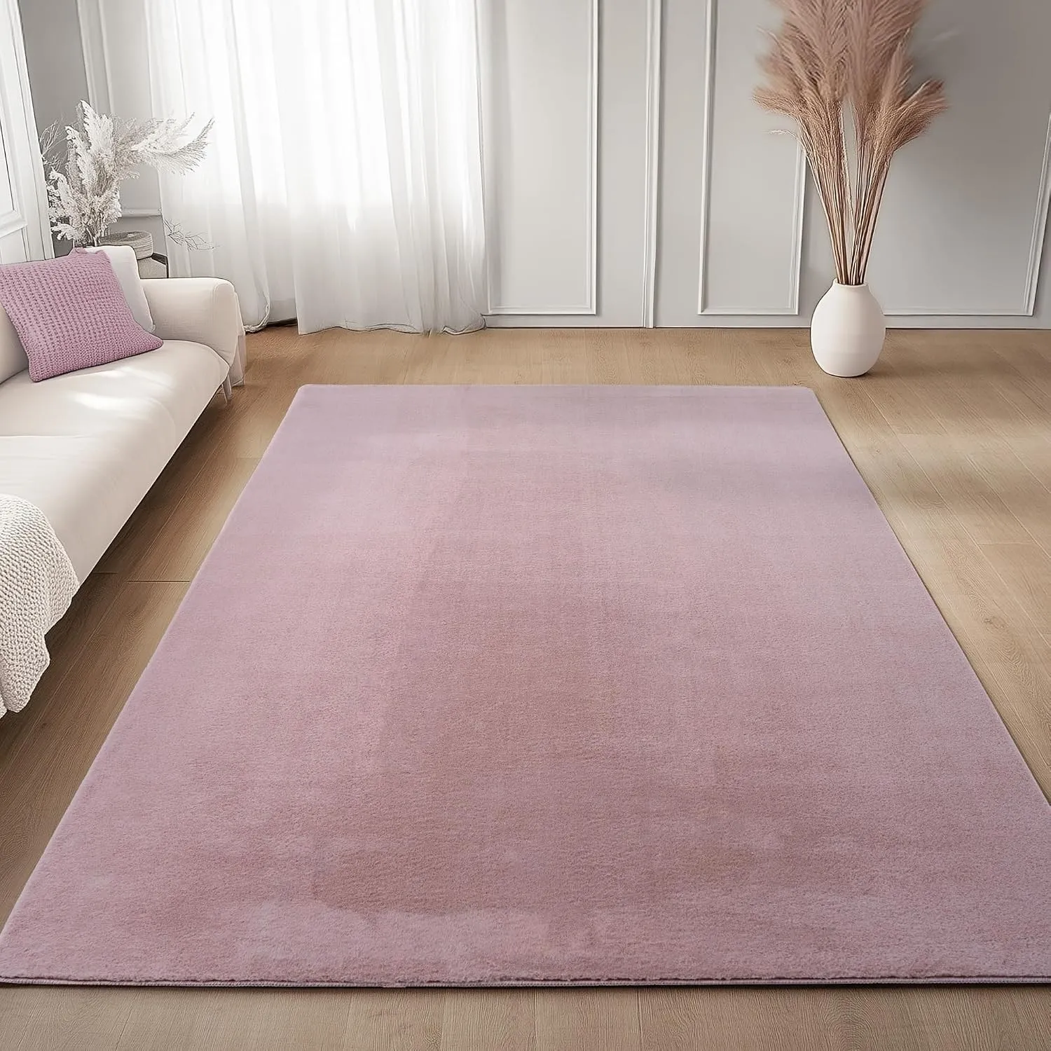 Carpettex Waschbarer Kurzflor Teppich 240x340 cm Rosa Einfarbig Weich