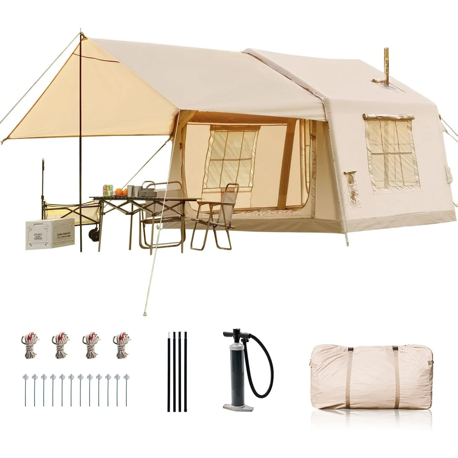 Ytaoeo Aufblasbares Zelt für Camping | mit Luftpumpe, Kaminöffnung, Gampingzelt aus Wasserdichtem Oxford-Stoff Air Glam…