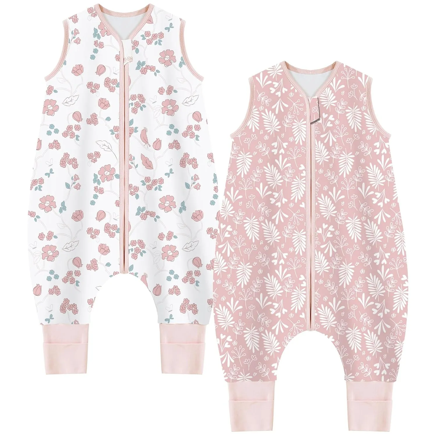 Chilsuessy Baby Sommerschlafsack mit Füßen 2er Pack 1 Tog Kinder Schlafsack mit Beinen 100% Baumwolle Schlafstrampler f…