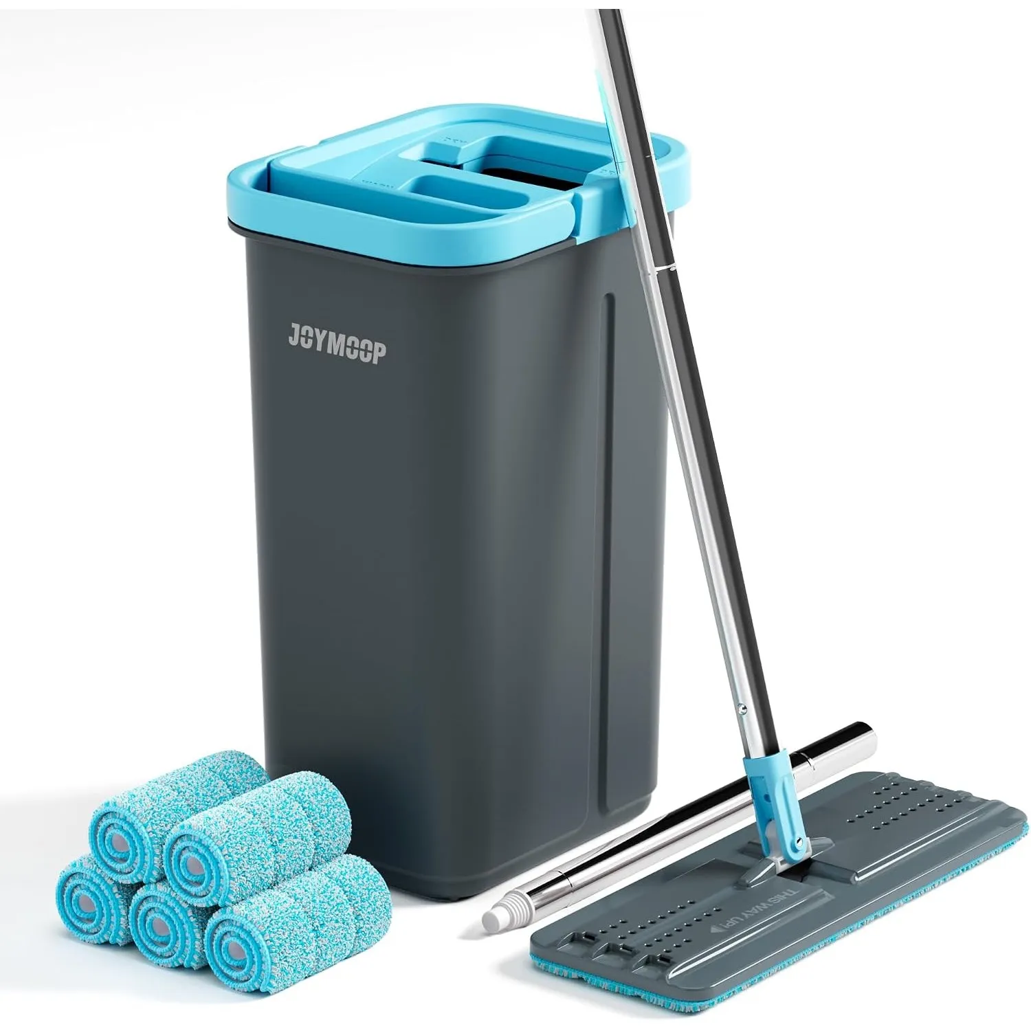 JOYMOOP Wischmopp- und Eimer-Set mit Auswringer, mit 5 wiederverwendbaren Mikrofaser-Wischpads, Wischmopps für Bodenrei…