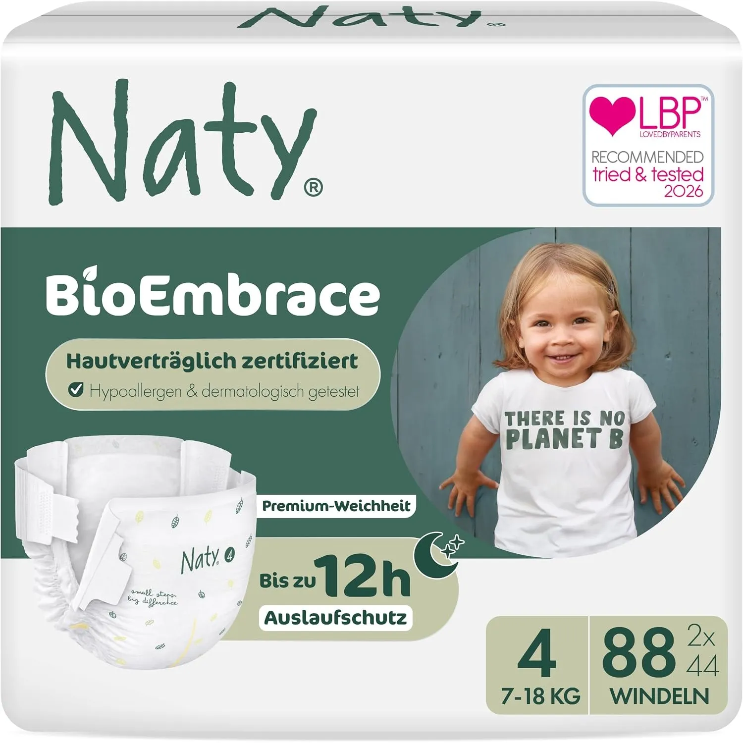 Naty BioEmbrace Baby Windeln, Größe 4 (7–18 kg), 88 Stück