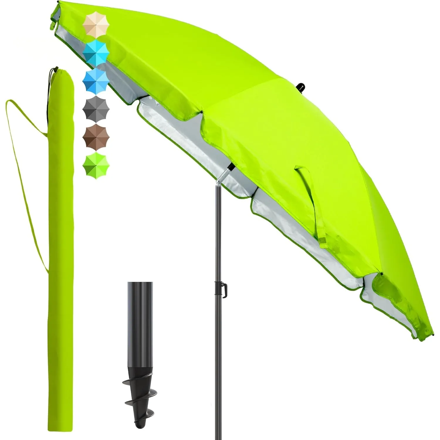 4smile Strandschirm SunnyJoy, Ø 180 cm Grün - UPF 50+ Sonnenschirm Strand mit Hülle, Sonnenschirm Balkon - Strandschirm…