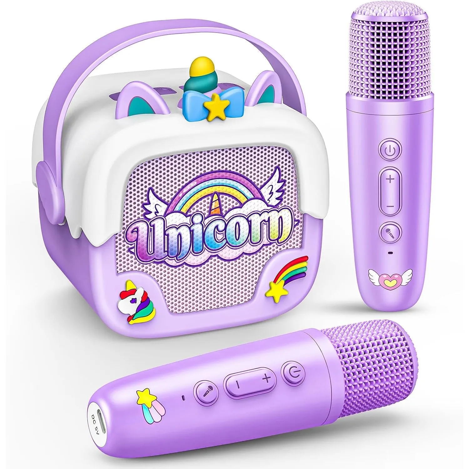 Dislocati Einhorn Karaoke Maschine mit 2 Bluetooth Karaoke Mikrofon, Geschenk Spielzeug für Mädchen 3-12 Jahre Tragbare…