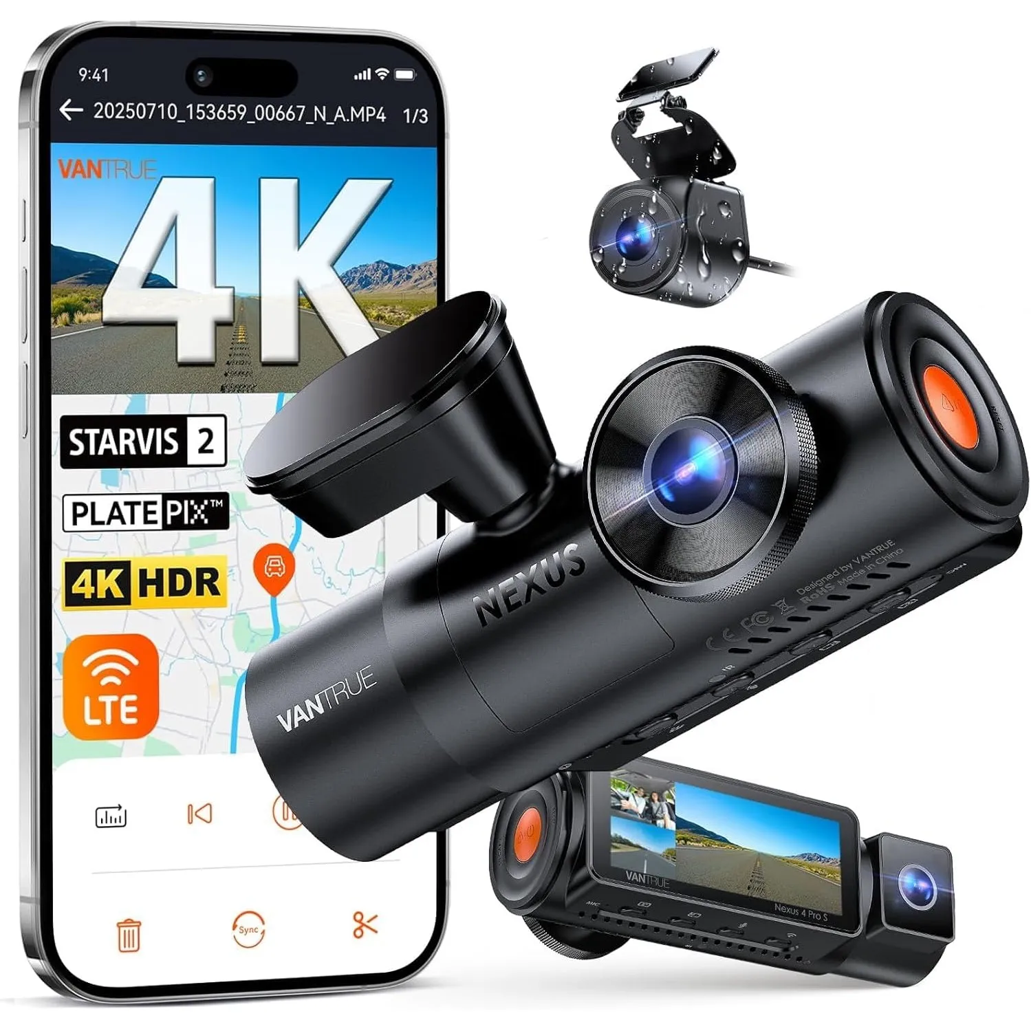 VANTRUE N4 Pro S 4K Dashcam Auto, 3 Kanal HDR STARVIS 2 Vorne Innen Hinten