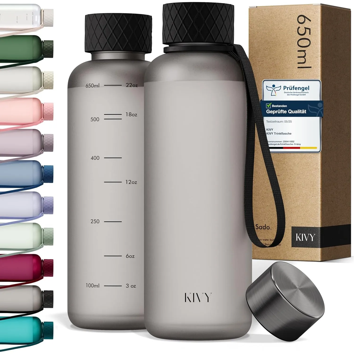 KIVY Trinkflasche 650ml [BPA FREI] Auslaufsicher & Spülmaschinenfest - Wasserflasche für Kinder & Erwachsene - Water Bo…