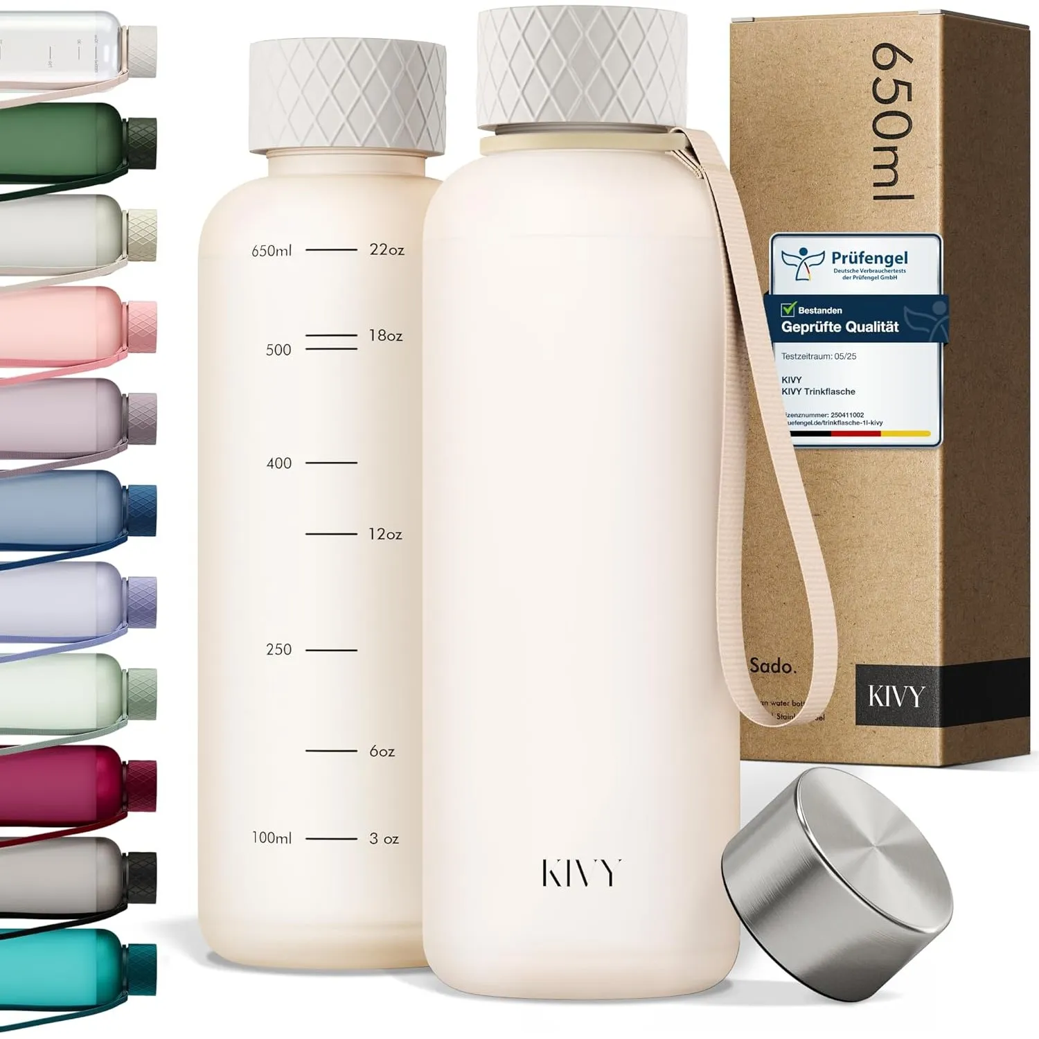 KIVY Trinkflasche 650ml [BPA FREI] Auslaufsicher & Spülmaschinenfest - Wasserflasche für Kinder & Erwachsene - Water Bo…