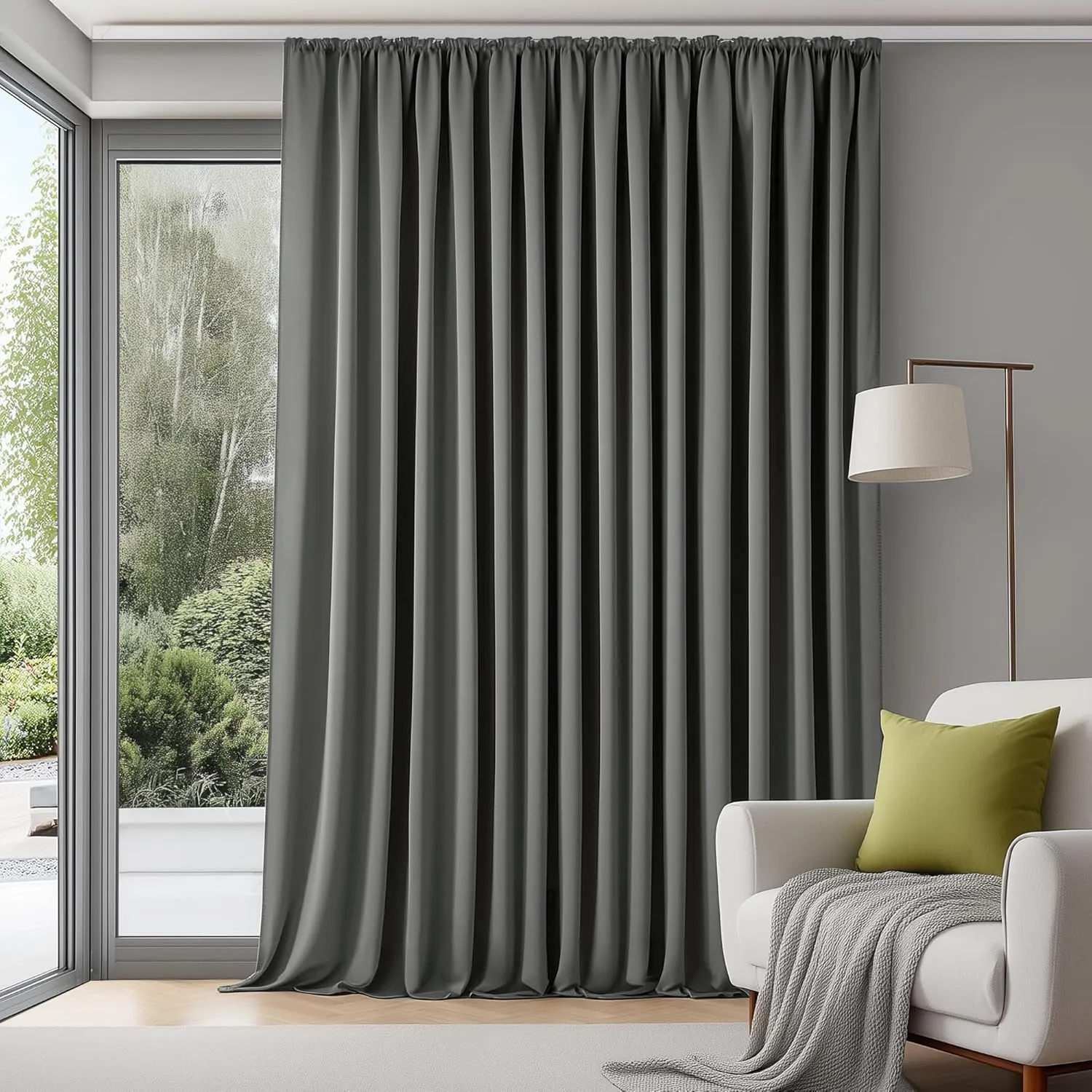 Deconovo Extra Wide Curtains Living Room with Ruffle Tape, Opaque Curtains for Rail, Room Divider, Curtain, Blackout Cu…