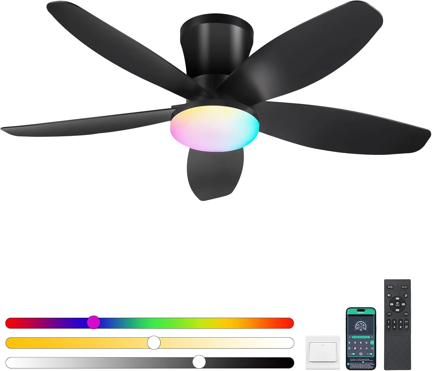 Surtime 92 cm Ceiling Fan with RGB Lighting and Remote Control/App Control, Dimmable LED Ceiling Fans for Bedroom, Indo…