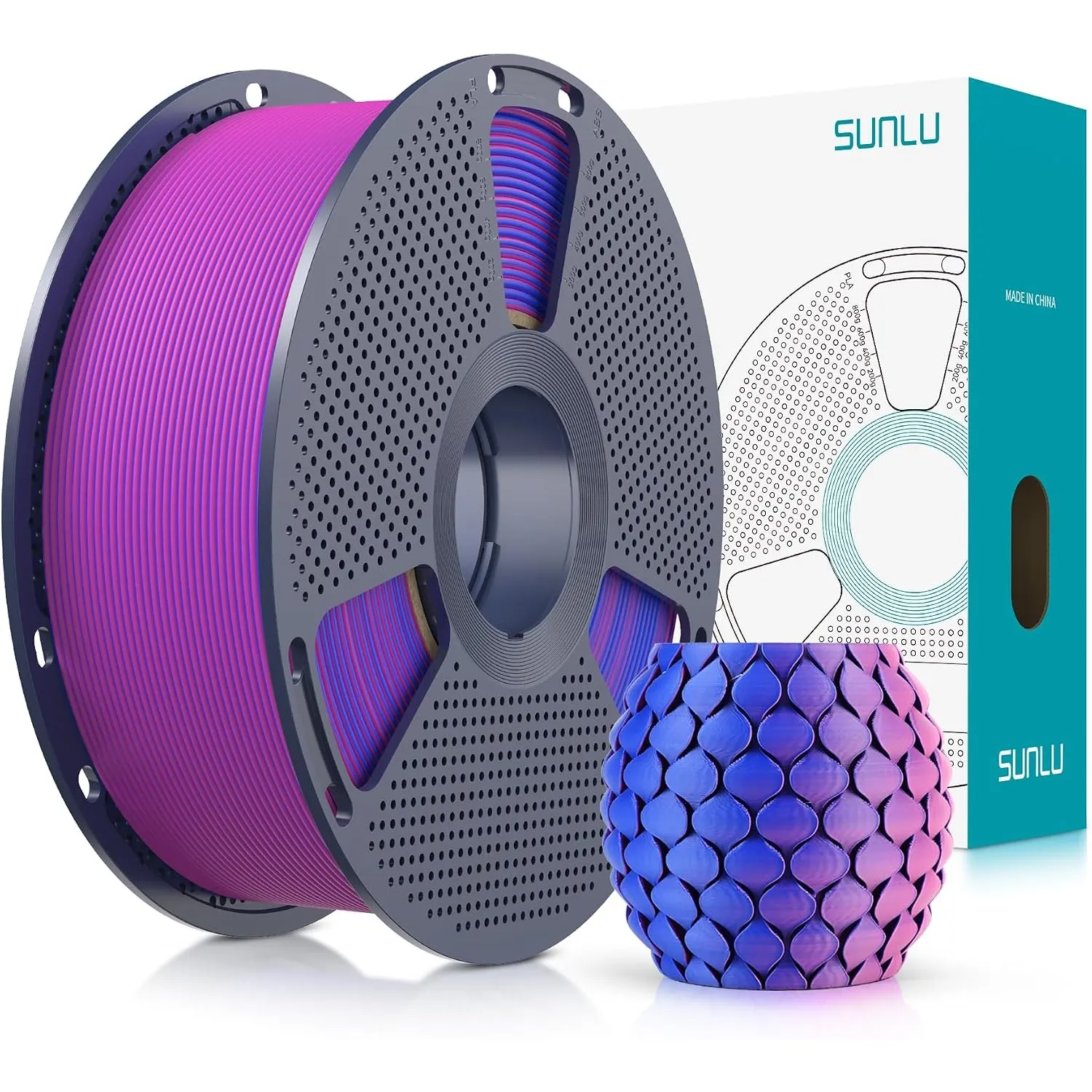 SUNLU Zweifarbiges Matte PLA Filament 1.75mm, Matte 3D Drucker Filament PLA mit 2 Farben Gradient, Maßhaltigkeit +/- 0.…