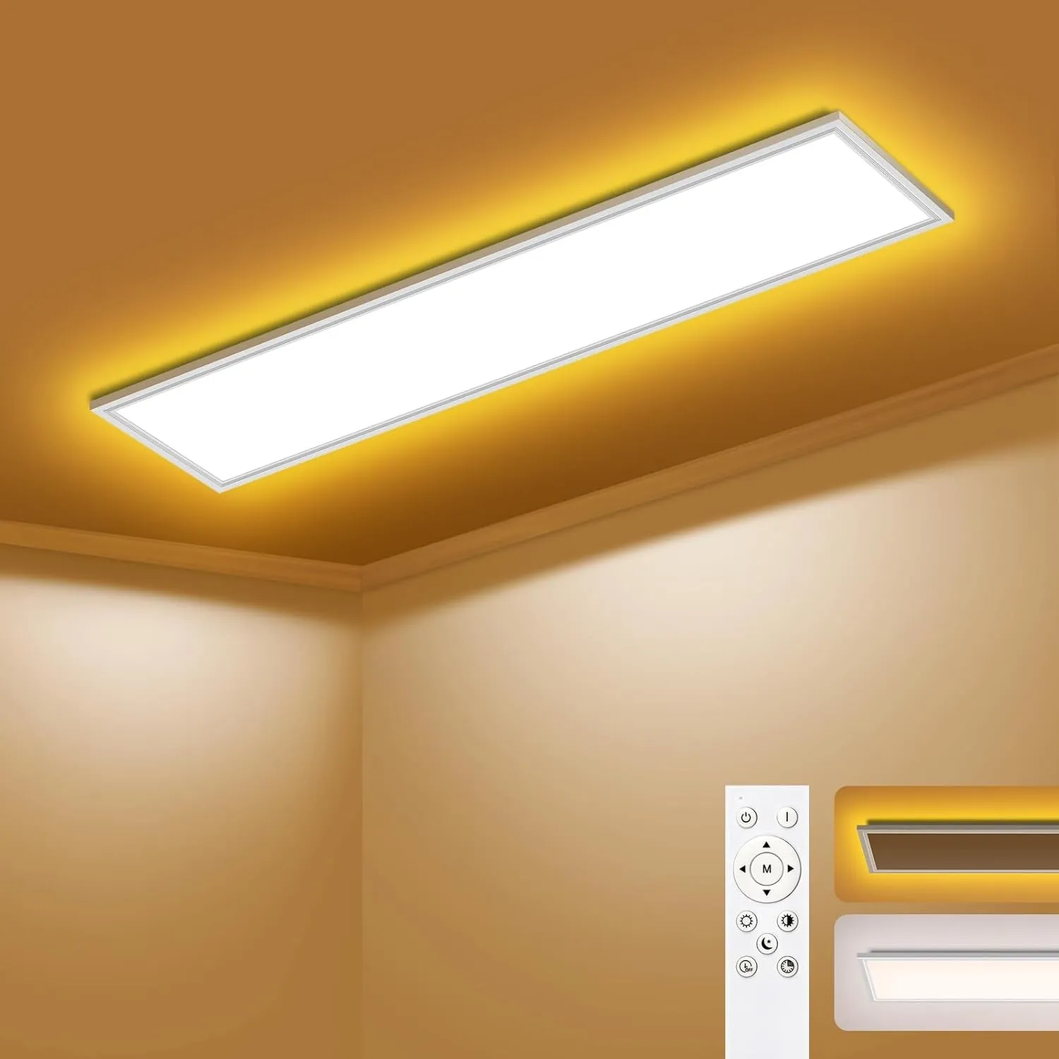 LED Deckenleuchte Dimmbar - LED Panel 100x25cm, 36W 3600LM Deckenlampe mit Fernbedienung 3000K-6500K - Nachtlicht Warm …