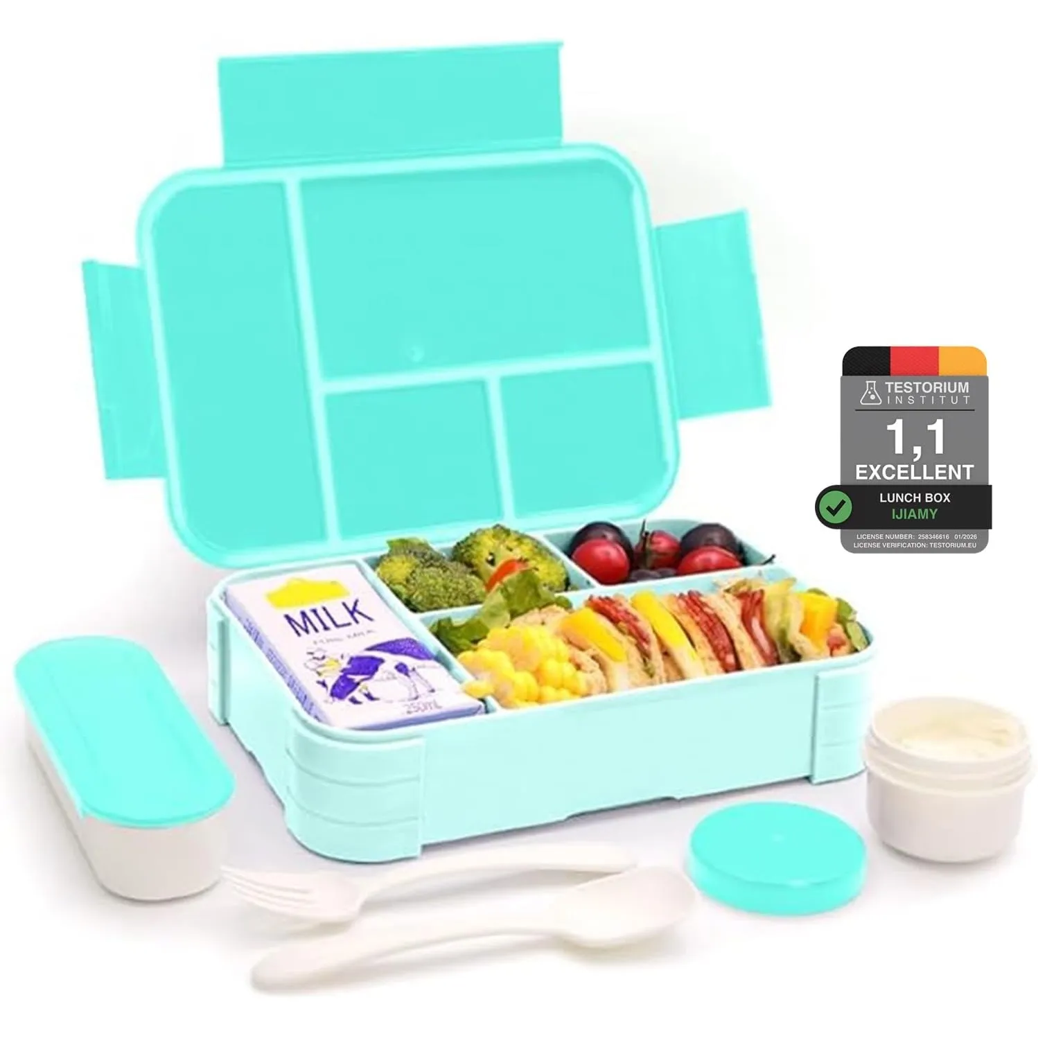 IJIAMY Brotdose Kinder mit Fächern, Bento Box Kinder, Auslaufsicher Lunchbox Kinder, Brotbox für Mädchen & Jungen, Snac…