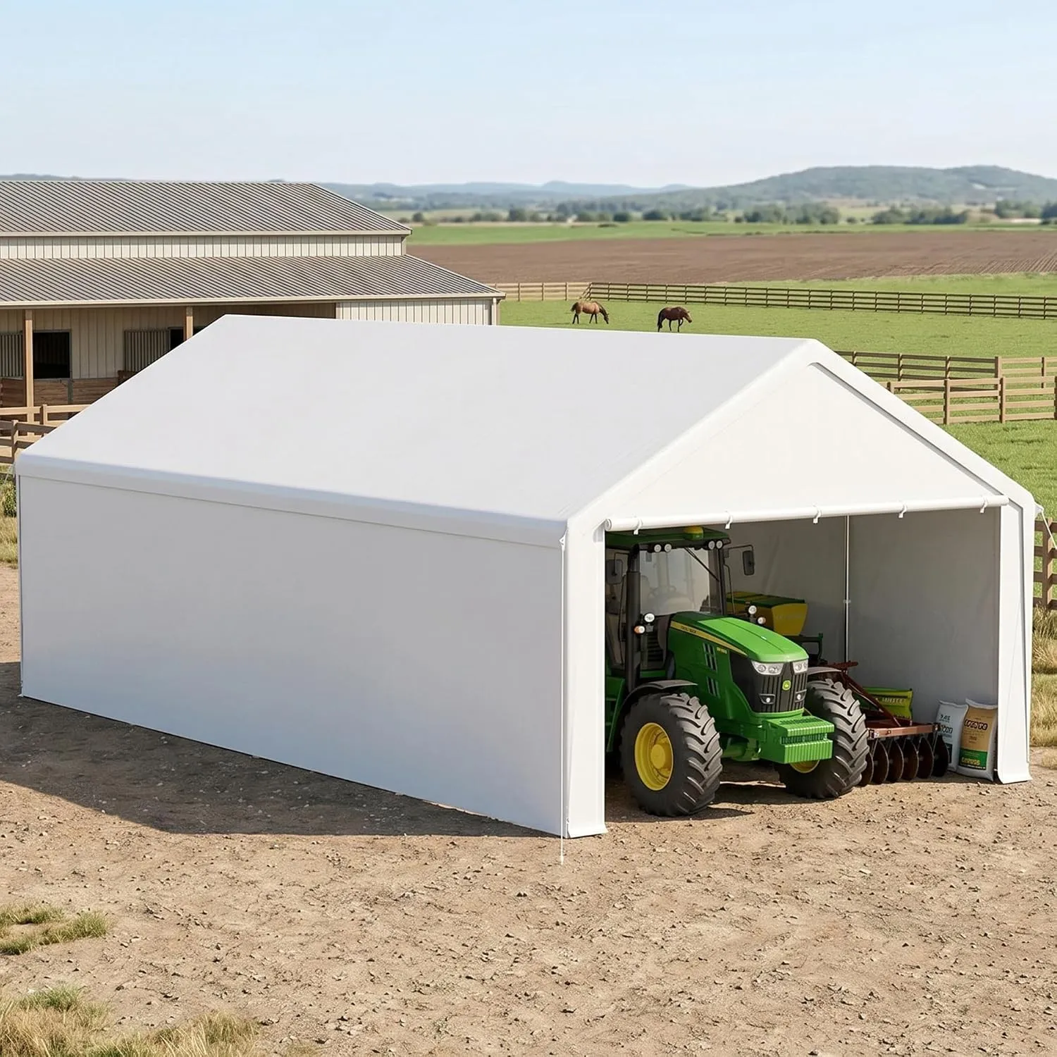 XMTECH Garagenzelt 4x8 m, Robuste Zeltgarage & Carport Unterstand, Winterfest wetterfestes Auto Zelt mit Tür, Sonnensch…