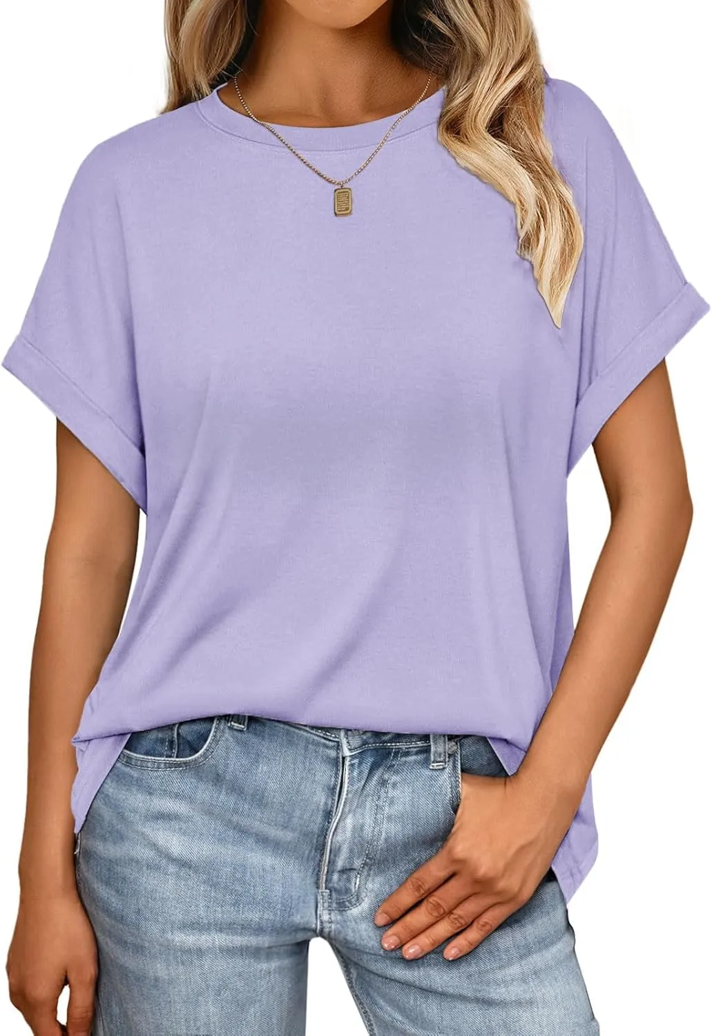 Cuptacc Women's Crew Neck Short Sleeve Oversize T-Shirt Summer Casual Cap Sleeve Top Women's Loose