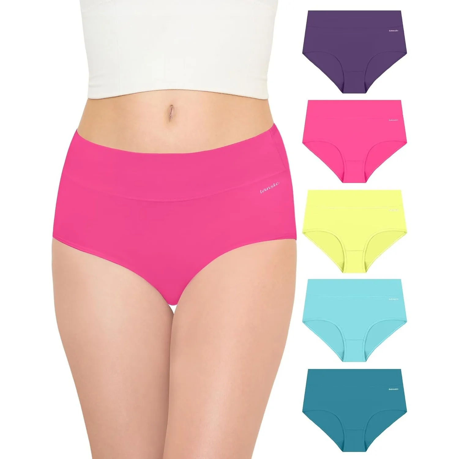TANSTC Unterhosen Damen 5er Pack Stretch Baumwolle Hohe Taille Slips Atmungsaktiv Panties Weich Frauen Unterwäsche