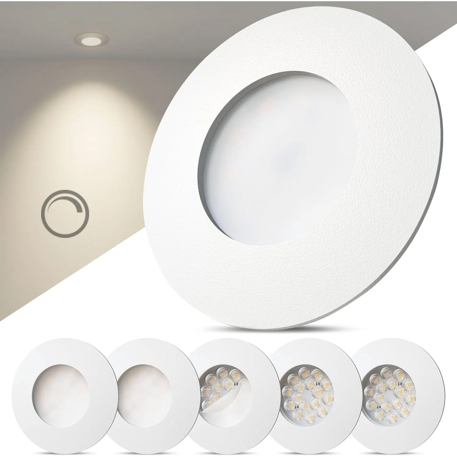 Scandinavian home 6er Set LED Einbaustrahler 230V Dimmbar - LED Spots 230V Warmweiß 3000K, 470 lm, CRI 90+, 68mm Lochma…