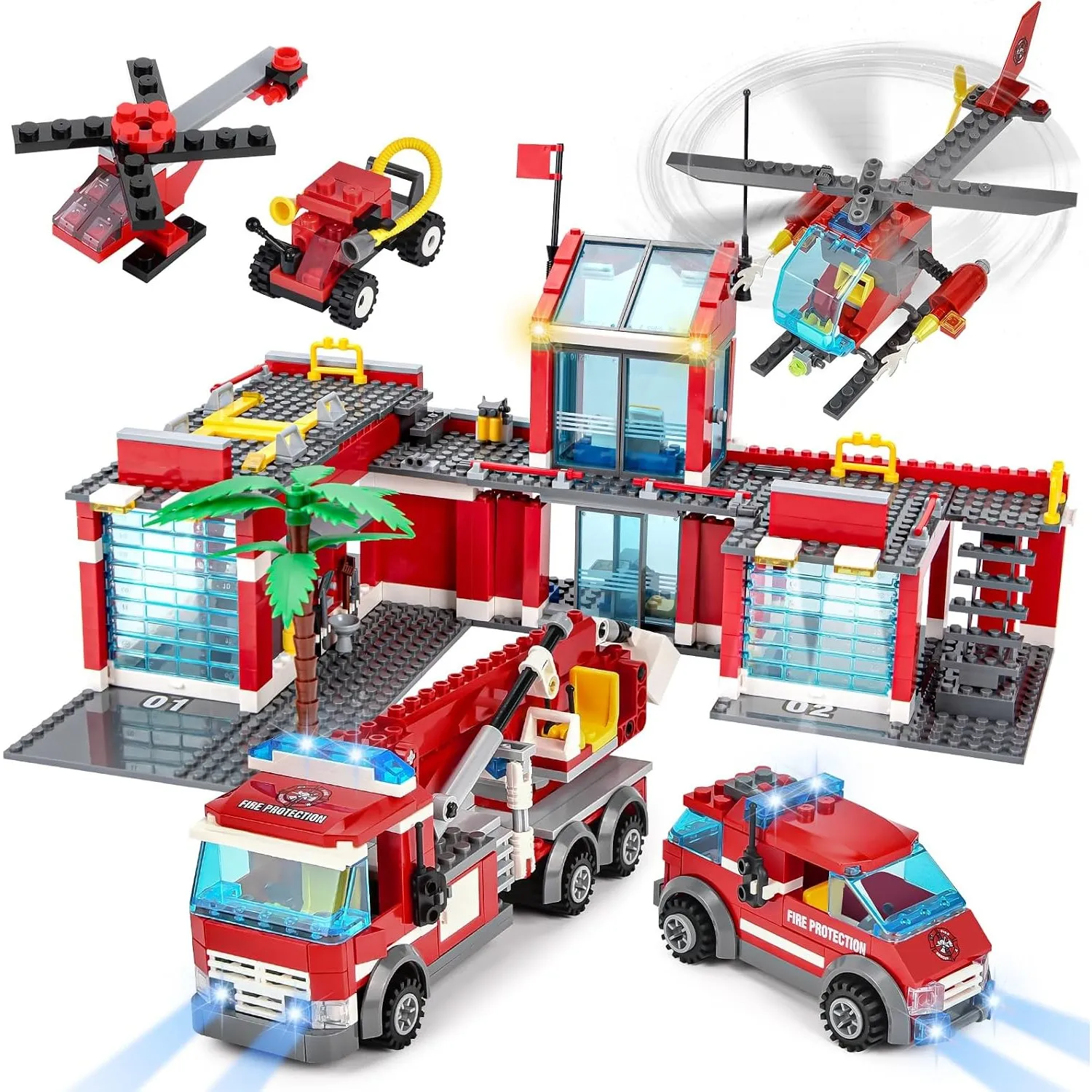YOOHBERRYS City Feuerwehrstation Klemmbausteine, 827+ Teile Set für Kinder