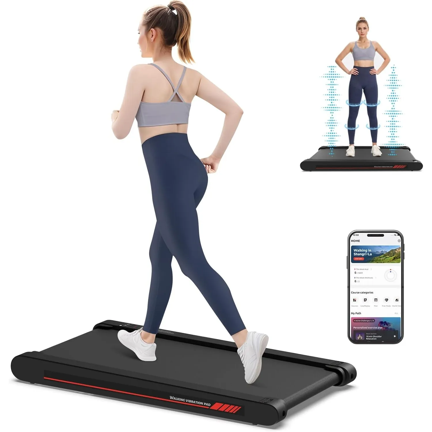 Sperax 3 in 1 Walking Vibration Pad, Laufband für Zuhause mit App 0.3-6km/h den Heim, Walking Vibration Pad Bürogebrauc…