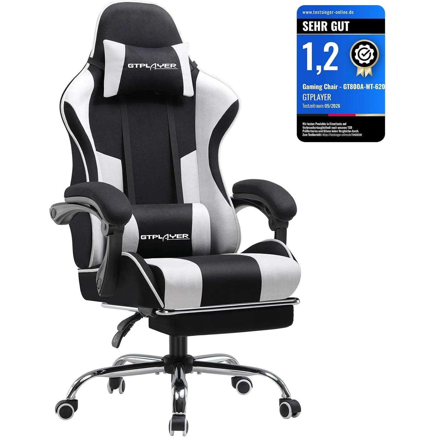GTPLAYER Bürostuhl Gaming Stuhl Stoff Massage Gaming Sessel Ergonomischer Gamer Stuhl mit Fußstütze, Kopfstütze Massage…