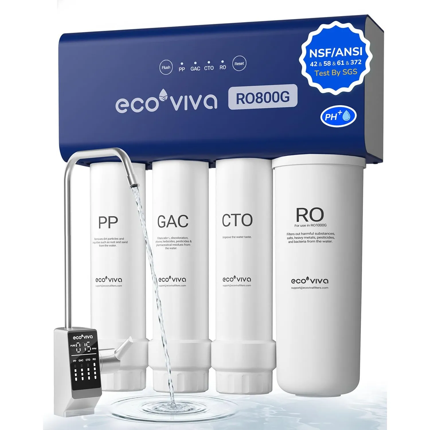 Ecoviva RO800G Untertisch Osmoseanlage Umkehrosmoseanlage Trinkwasser, Reduziert TDS, Schneller Wasserdurchfluss, 3:1 A…