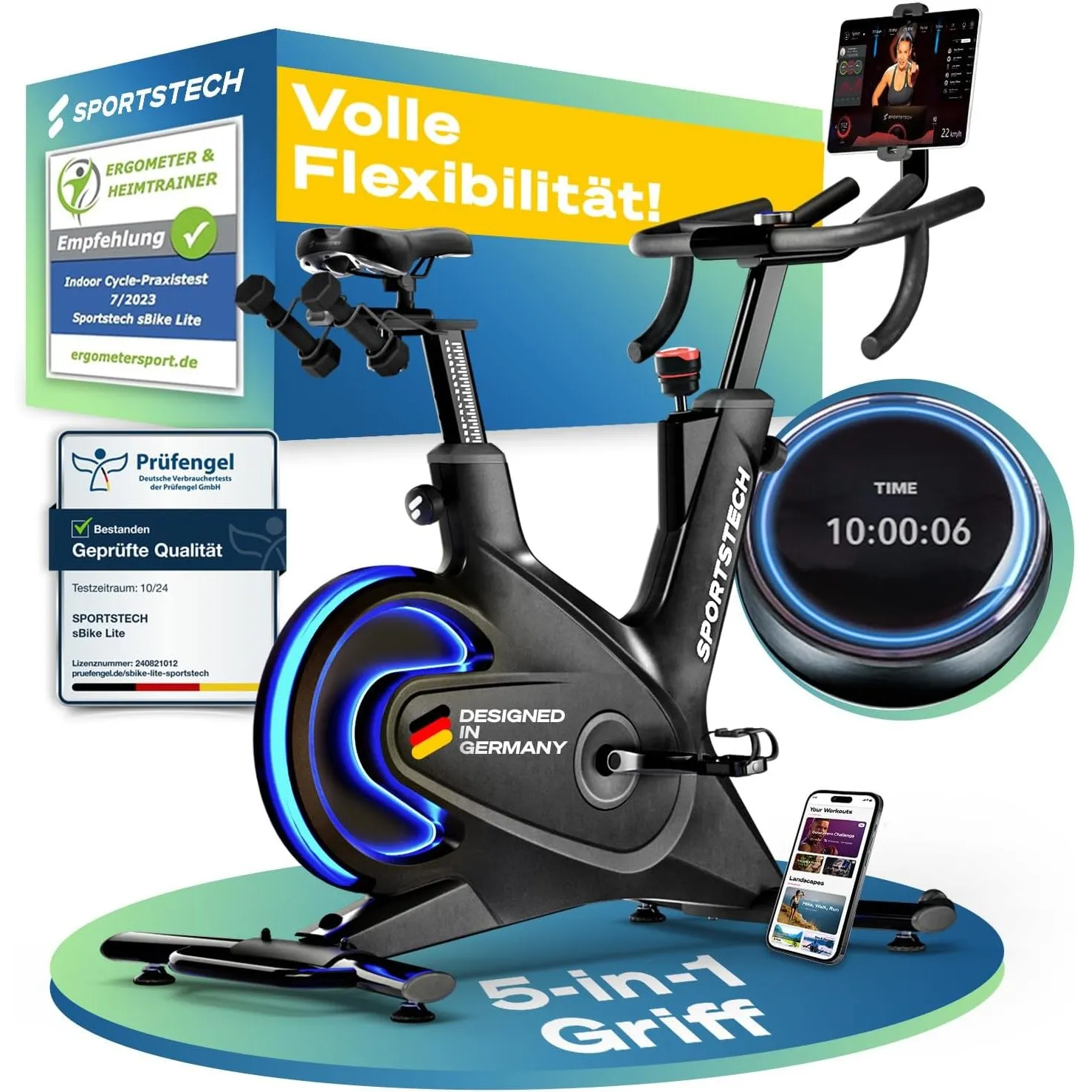 Sportstech, Speedbike Indoor Cycling Bike + Sportstech Live App sBike Lite