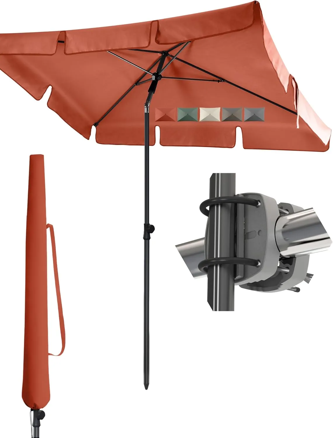 4smile SunnyShade Balcony Parasol, 3-in-1 Set, Orange, UPF 50+ Parasol Rectangular 200 x 125 cm + Parasol Holder Balcon…