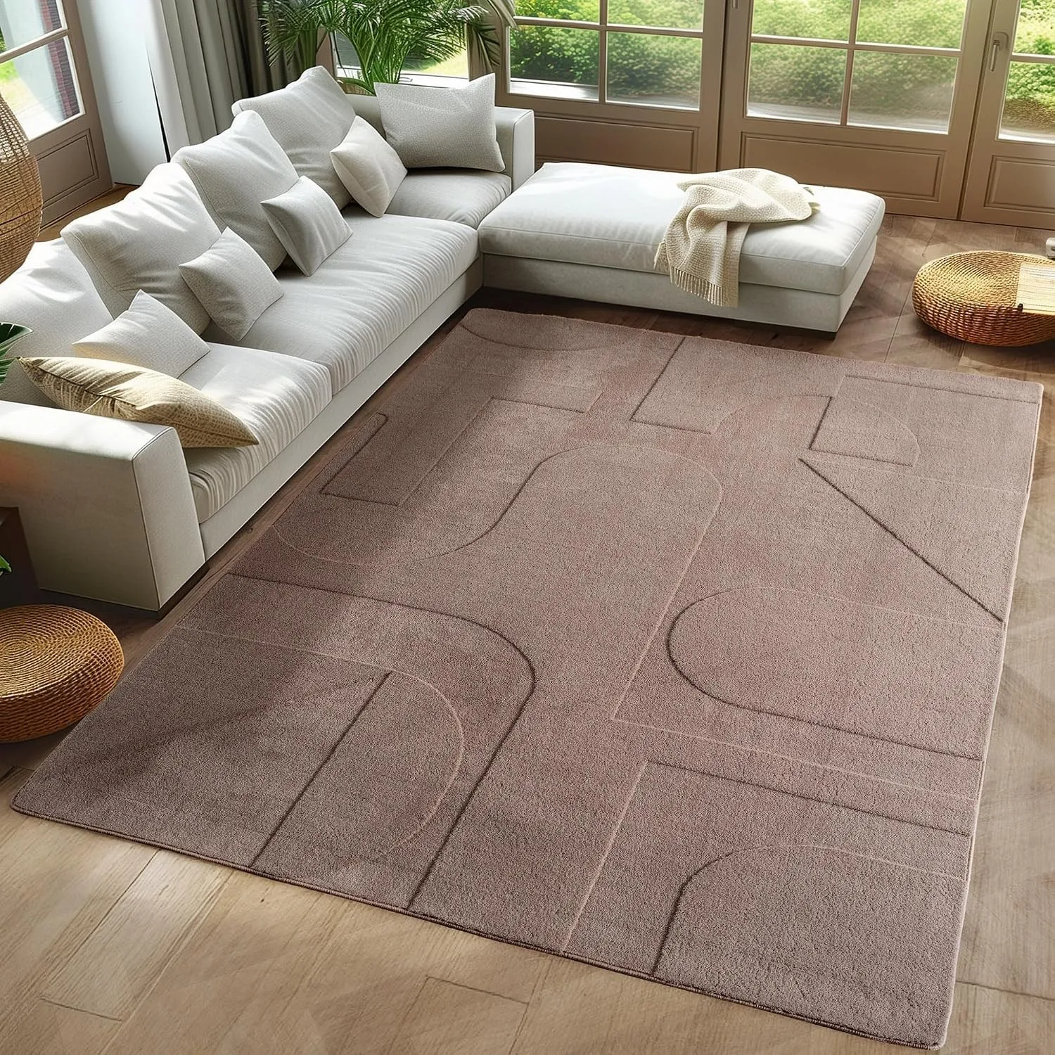 Carpetsale24 Boho Teppich 200 x 290 cm Beige, Weicher Skandinavischer Kurzflor mit 3D-Effekt, Waschbar & Pflegeleicht, …