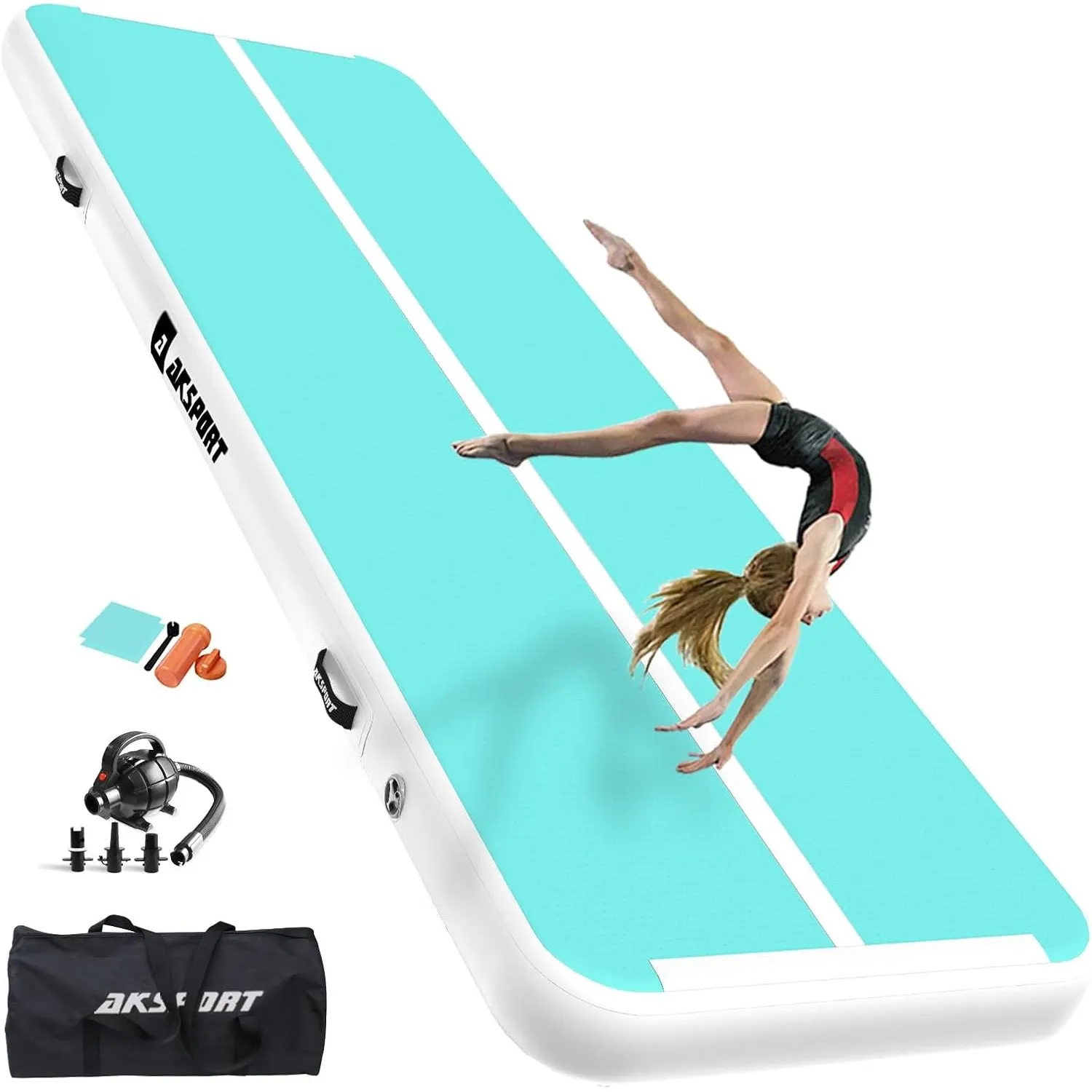 AKSPORT Air Matte Track Tumbling Matte,3/4/5/6m Aufblasbar Gymnastikmatte Turnmatte Tumbling Matten 10/20cm hoch mit Lu…