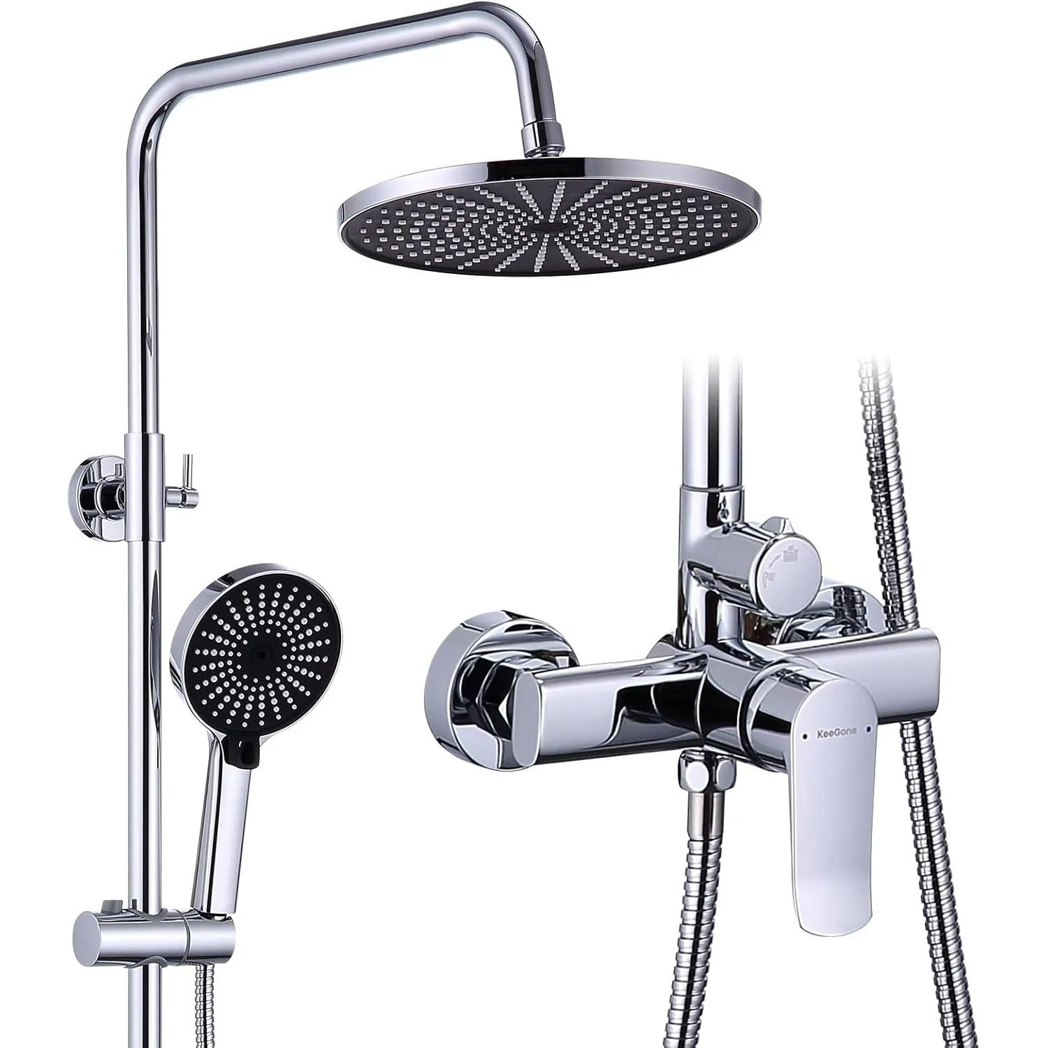 Duschsystem mit Armatur Höhenverstellbare Dusche ohne Thermostat 26 cm Großflächen Regendusche & 3-funktion Handbrause …