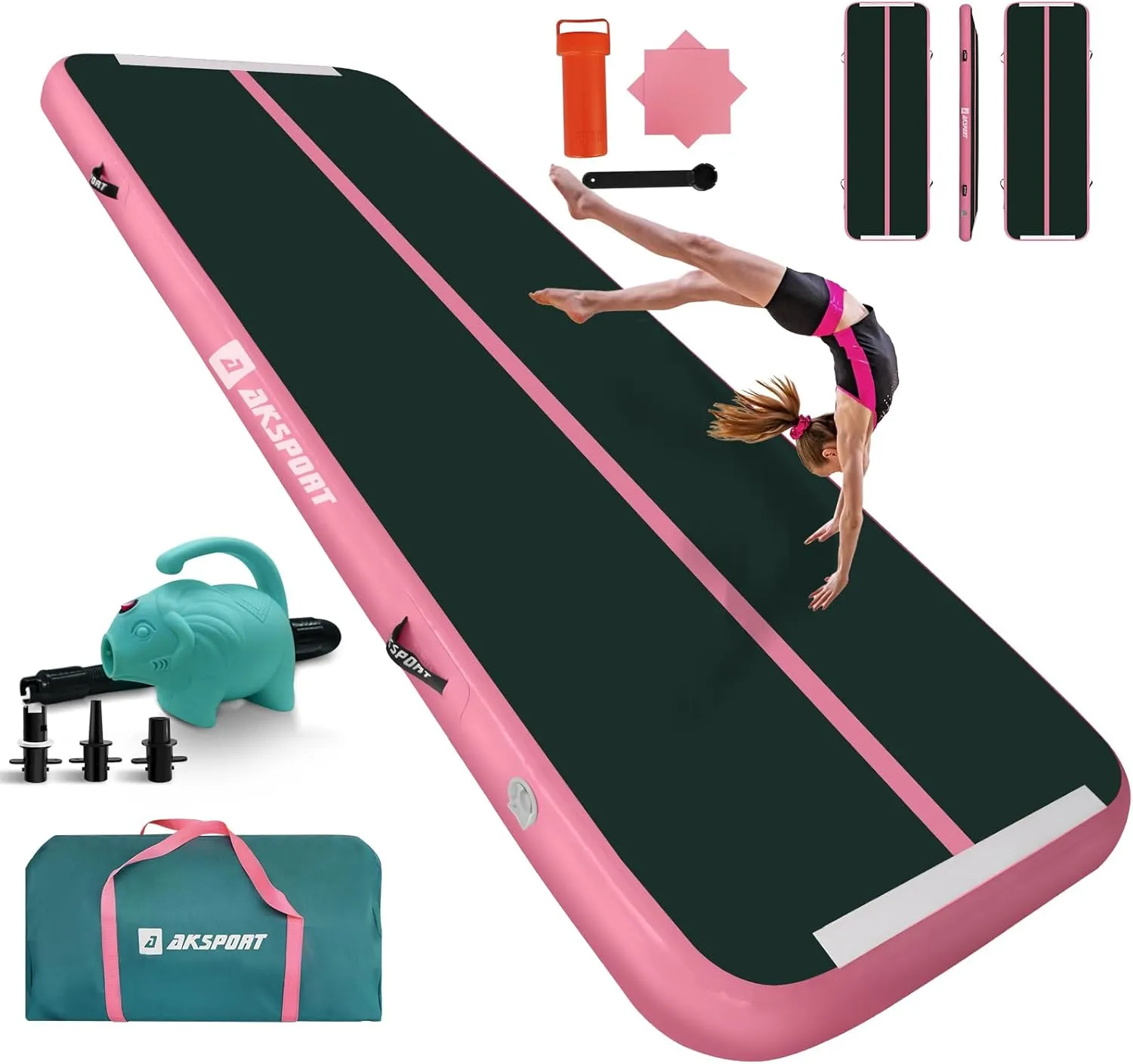 AKSPORT Air Matte Track Tumbling Matte,3/4/5/6m Aufblasbar Gymnastikmatte Turnmatte Tumbling Matten 10/20cm hoch mit Lu…