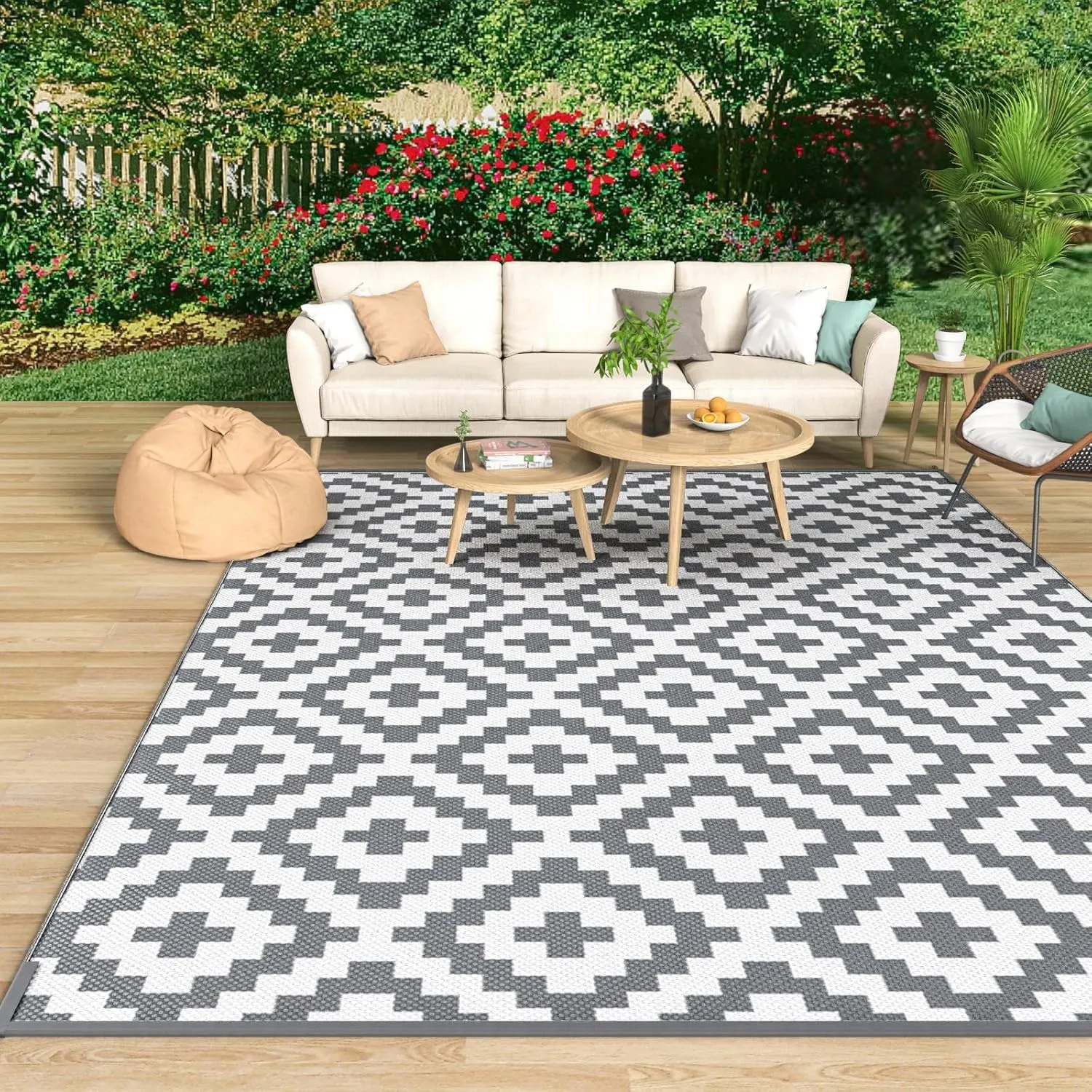 MOKANI Outdoor Teppich Wetterfest, Kunststoff Stroh/Plastik Reversible Matte UV-beständig Camping Patio Wasserdichter A…