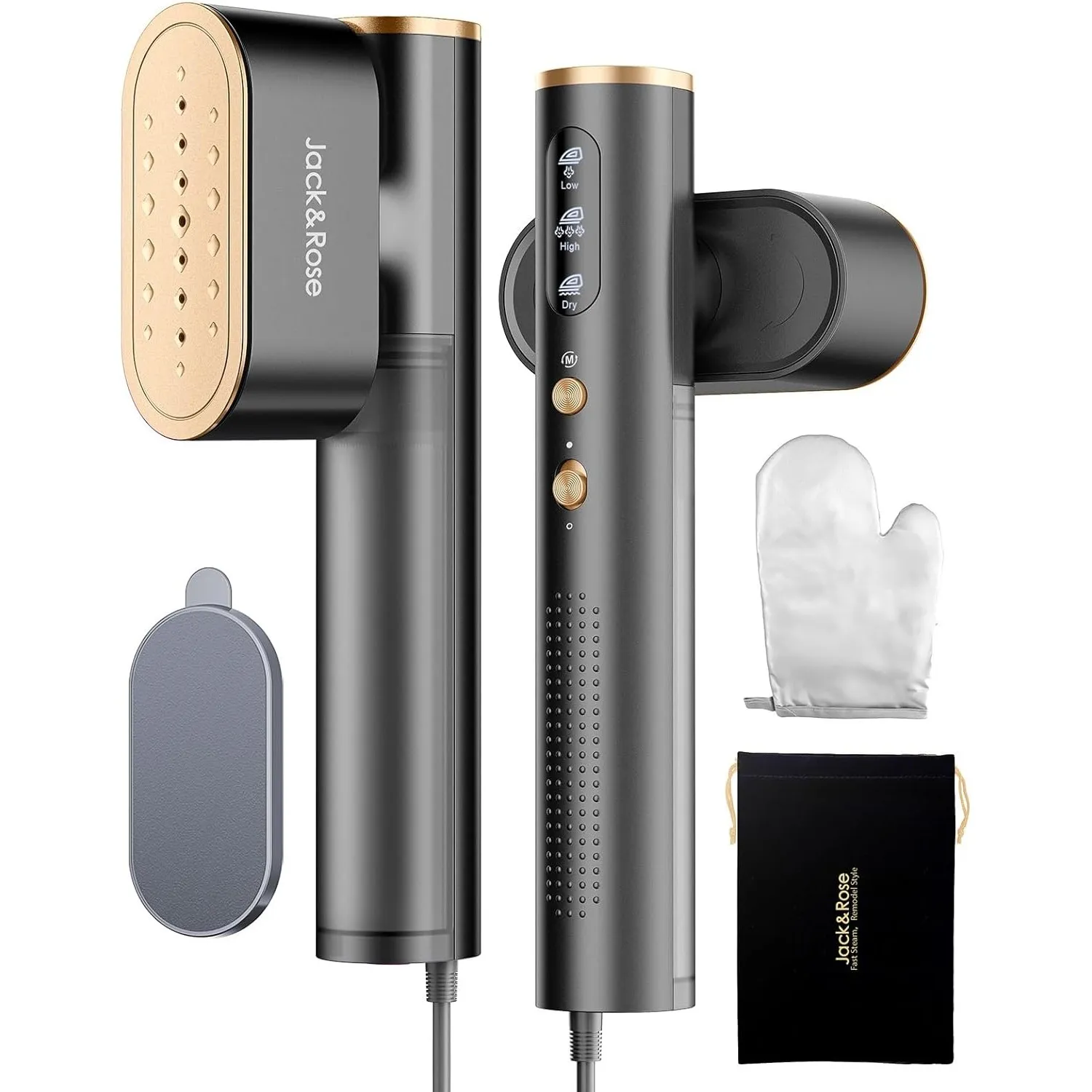 Jack&Rose Dampfglätter, 2 in 1 Reise Steamer mit 110-240V Voltage,Schwarz