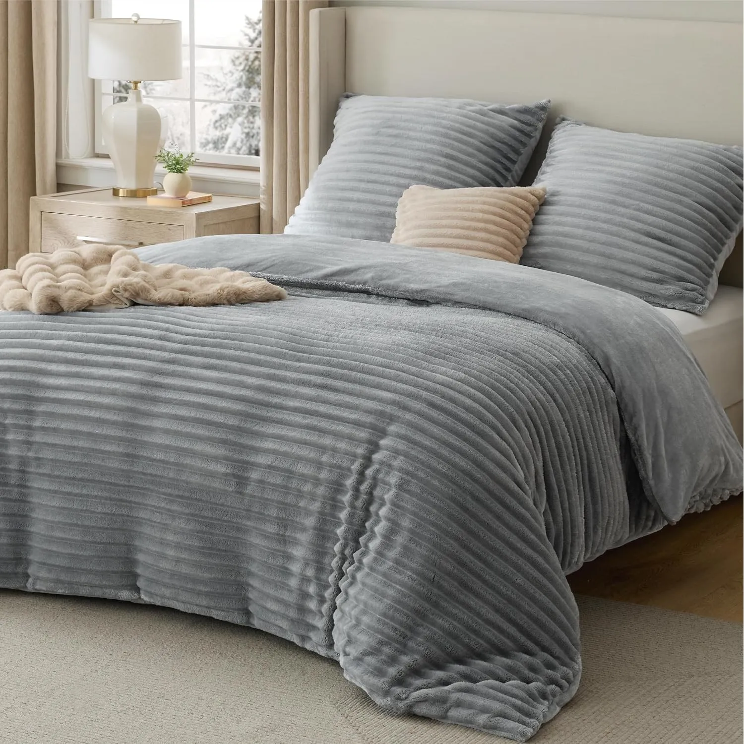 BEDSURE Flanell Bettwäsche 155x220 3teilig Grau