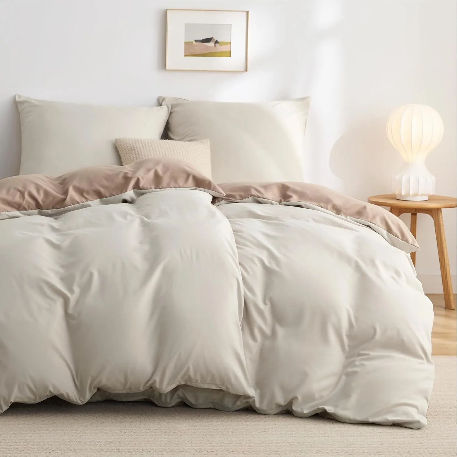 BEDSURE Bettwäsche 135x200 4teilig Khaki/Beige - Bettwäsche-Sets Bettbezug 135 x 200 cm 2er Set mit 2 Kissenbezüge 80x8…