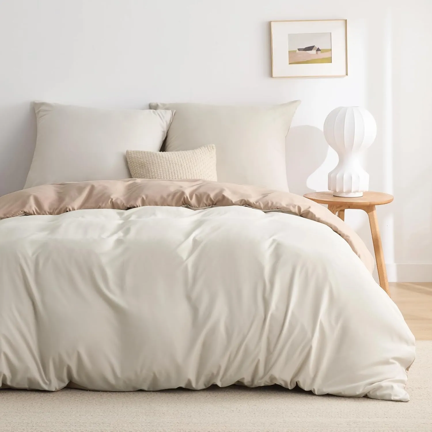 BEDSURE Bed Linen 200 x 200 cm, 3-Piece Khaki/Beige - Bed Linen Sets Duvet Cover 200 x 200 cm with 2 Pillowcases 80 x 8…
